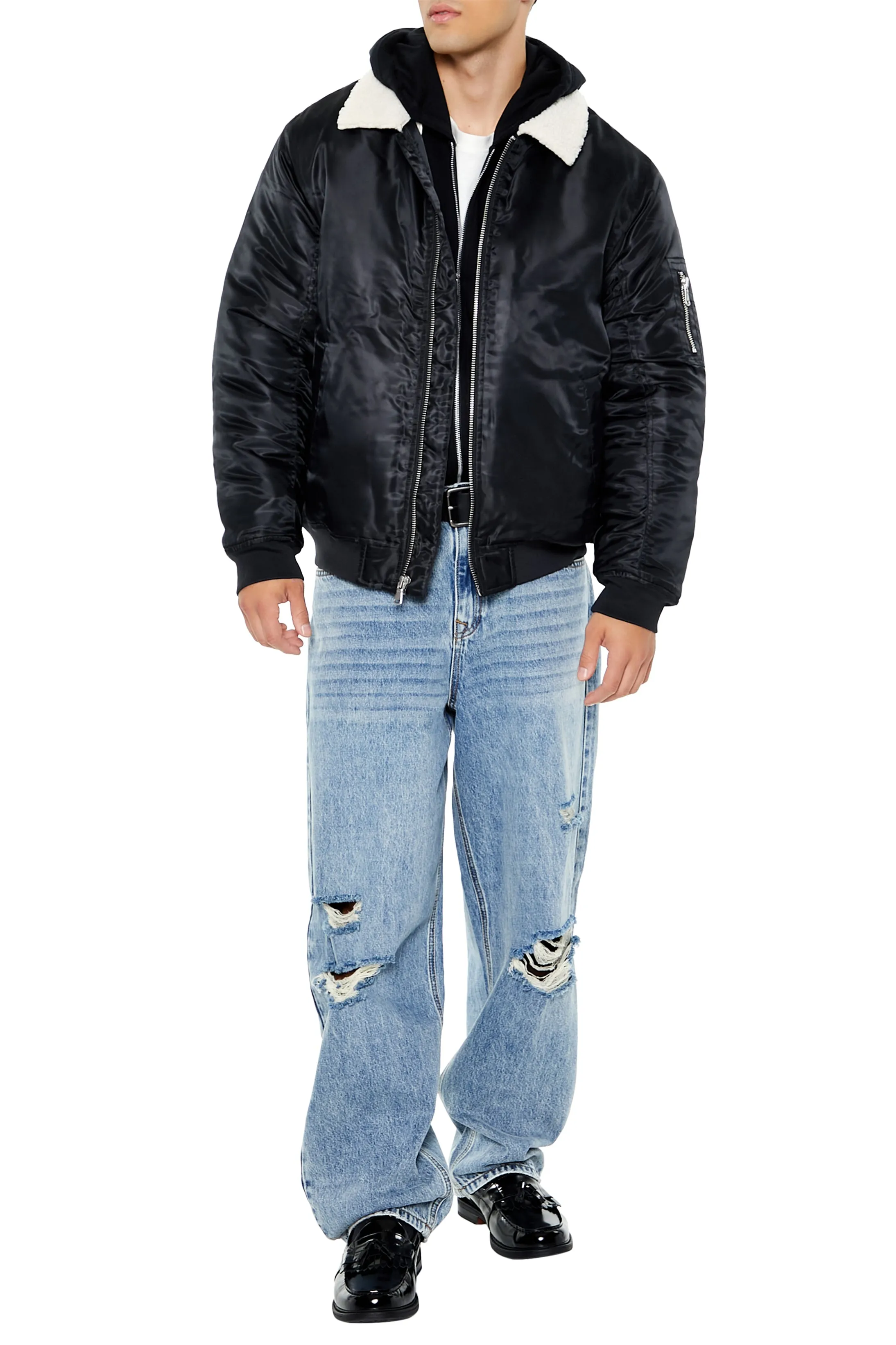 Blouson aviateur en similirason avec col
