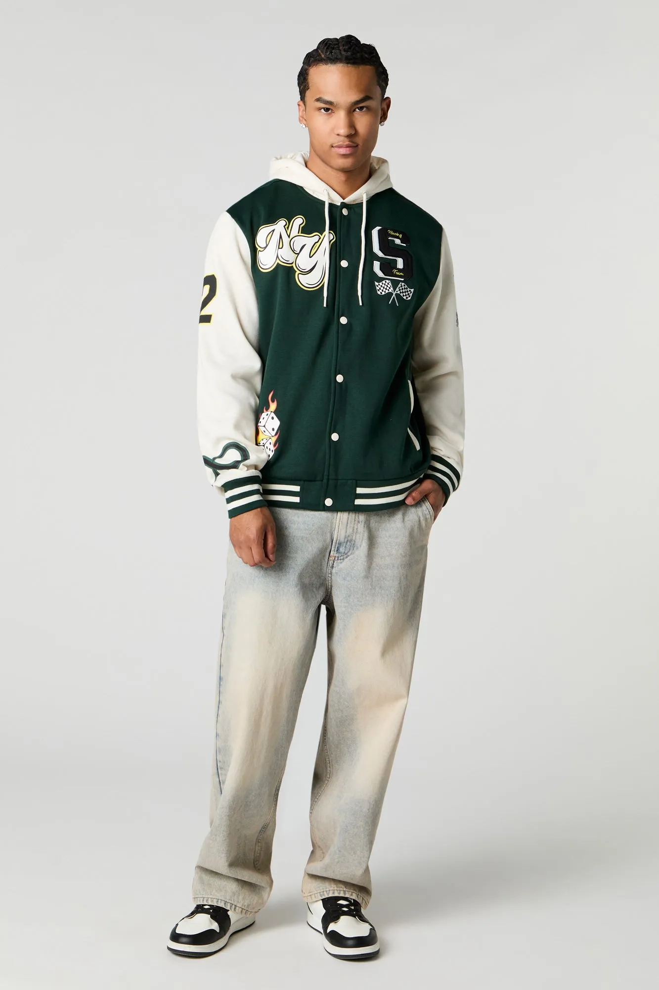 Blouson collégien à broderie en chenille de sergé S Racing Team