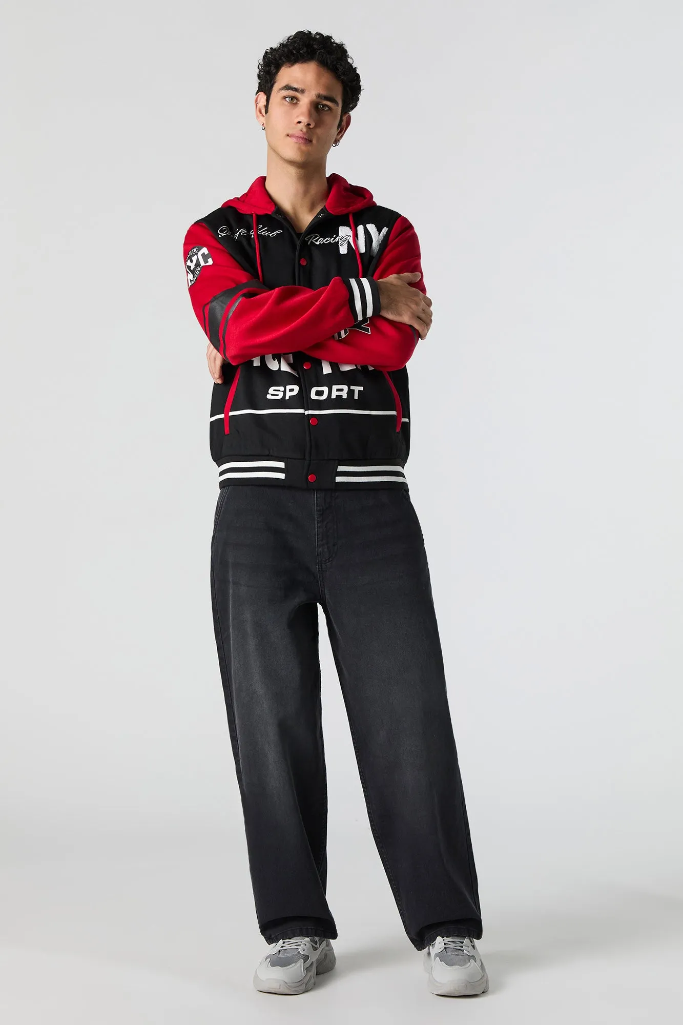 Blouson collégien à broderie en chenille NY Racing