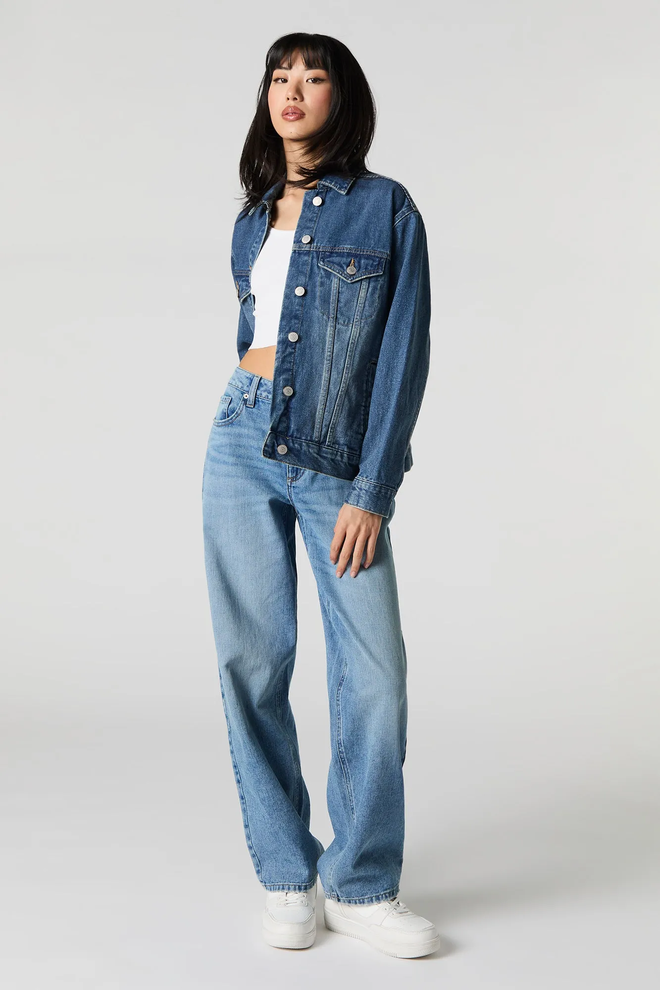 Blouson de style camionneur de coupe garçonne en denim