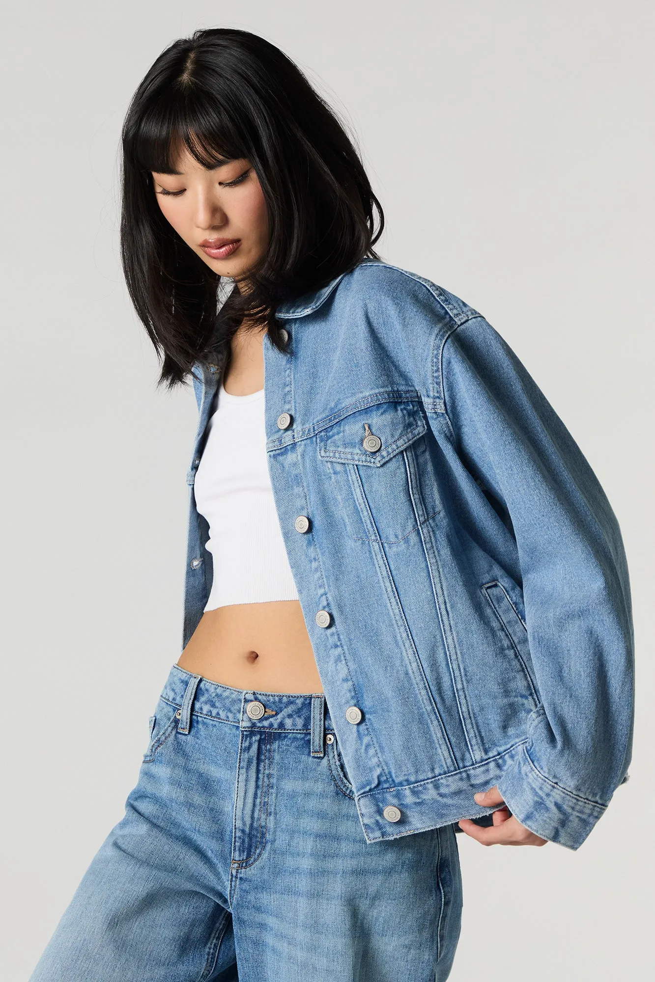 Blouson de style camionneur de coupe garçonne en denim