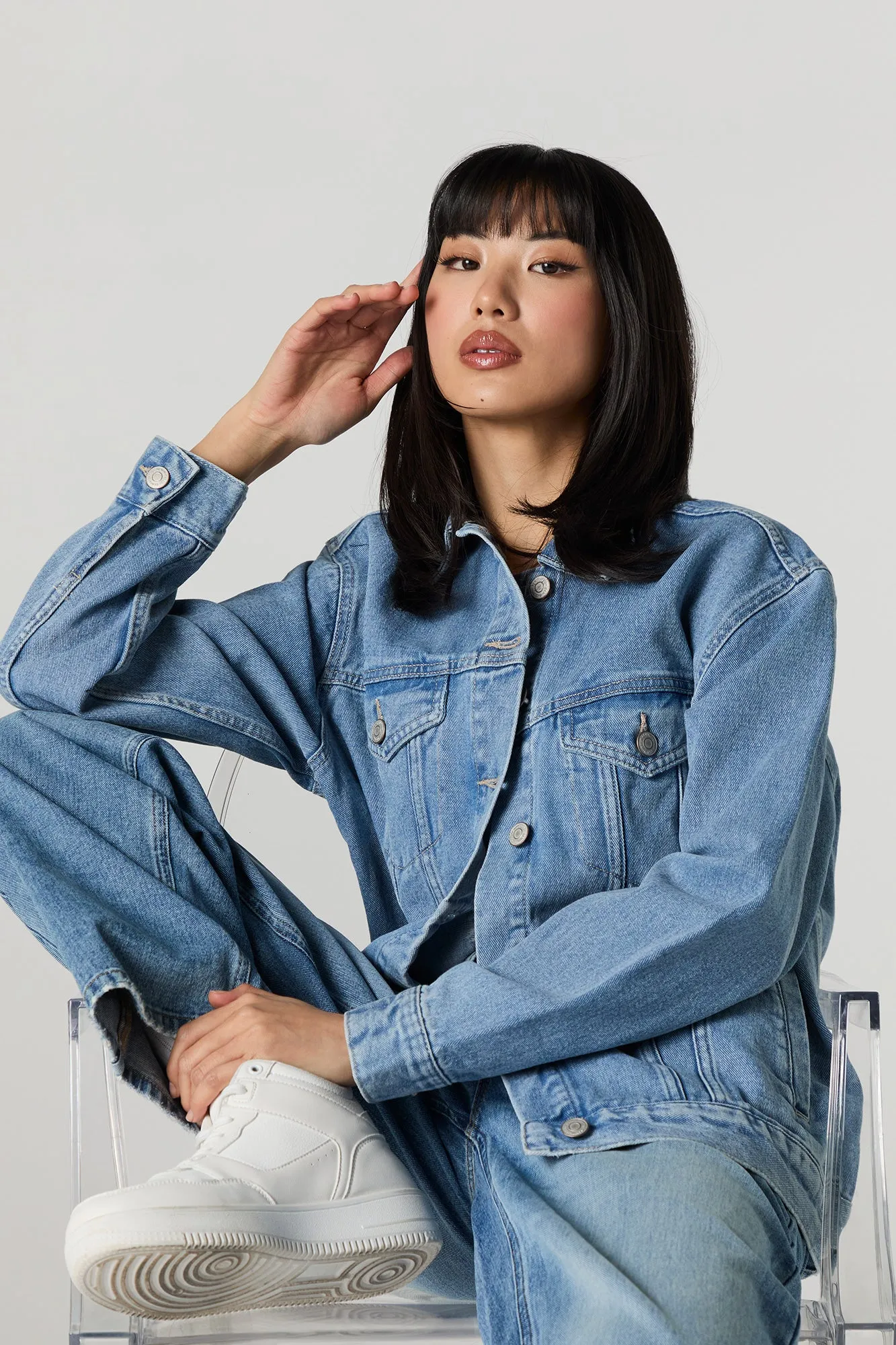 Blouson de style camionneur de coupe garçonne en denim
