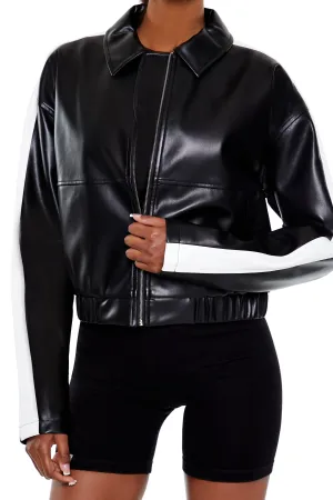 Blouson de style moto court avec blocs de couleurs