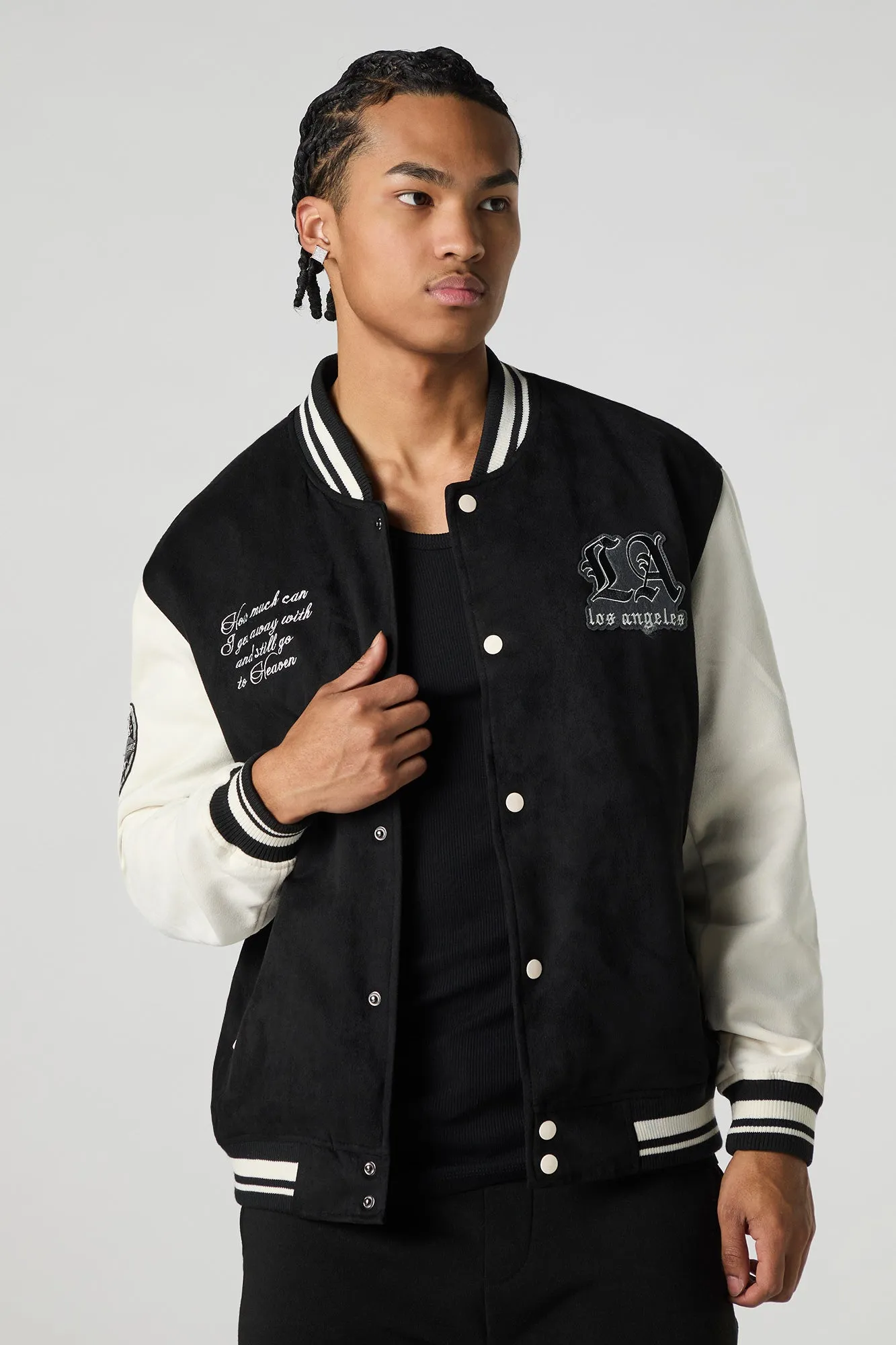 Blouson de style universitaire en similisuède avec motif brodé