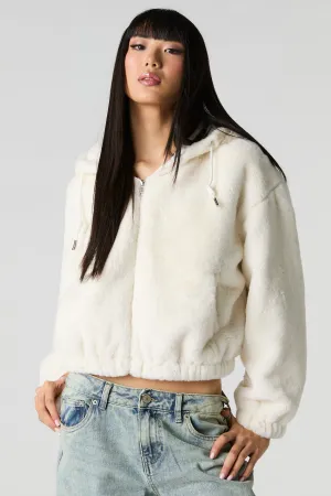 Blouson à glissière avec capuchon doublé de similifourrure