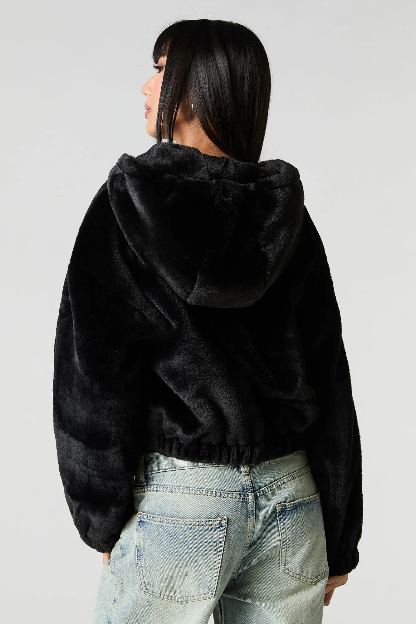 Blouson à glissière avec capuchon doublé de similifourrure