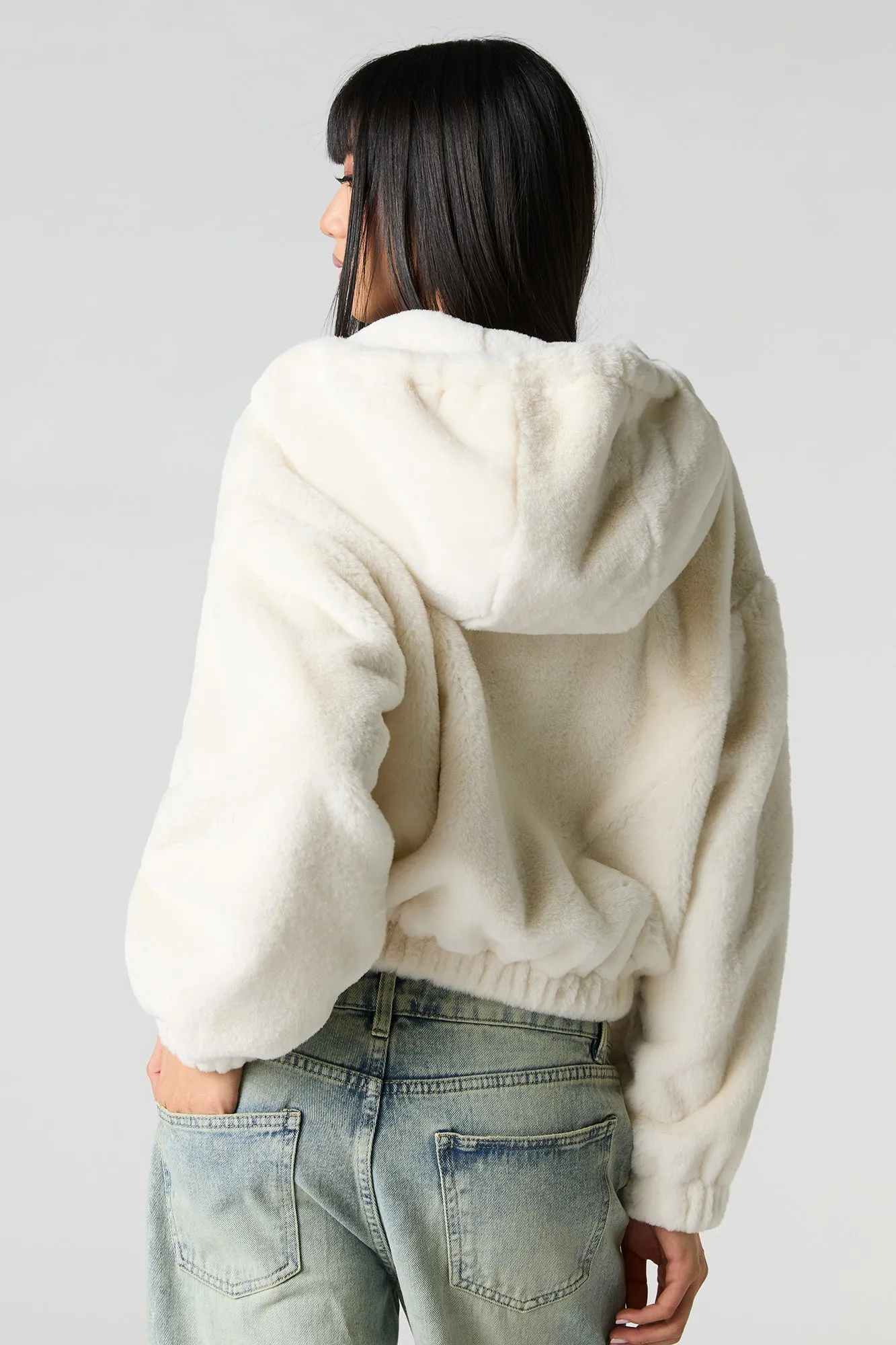 Blouson à glissière avec capuchon doublé de similifourrure