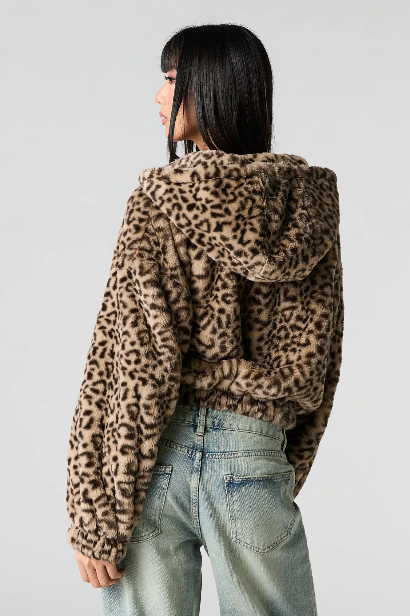 Blouson à glissière avec capuchon doublé de similifourrure