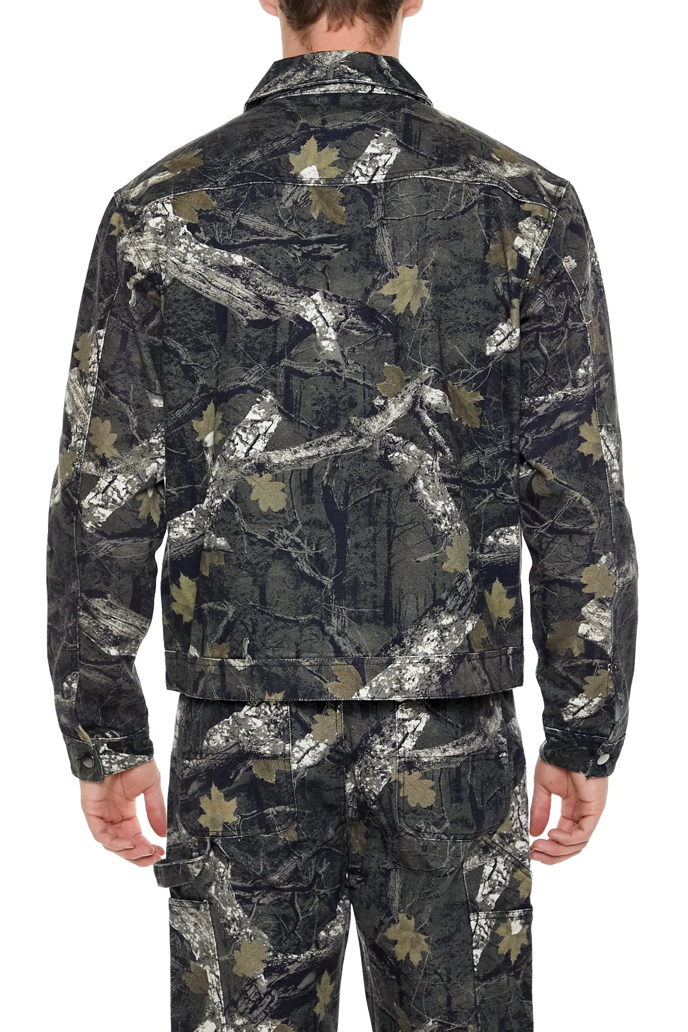 Camo Leaf Print Trucker Jacket