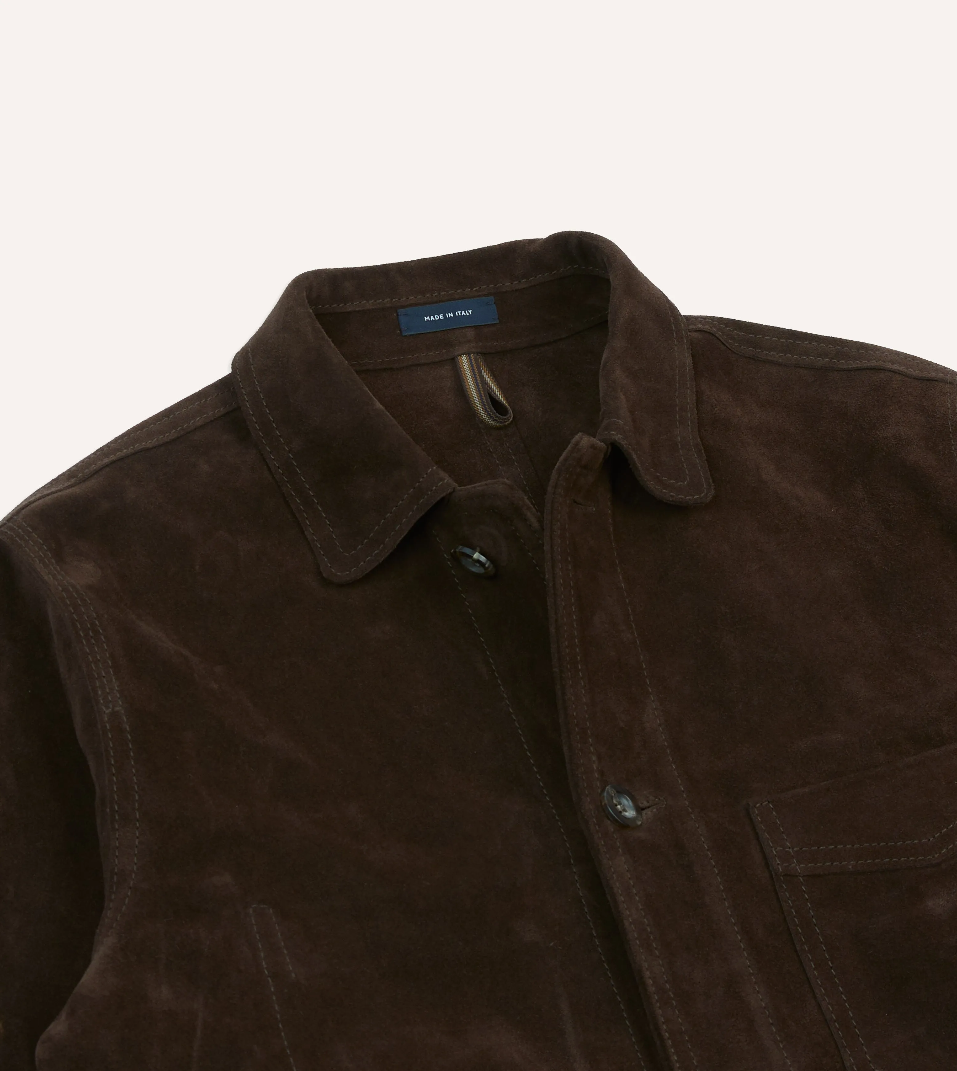 Chocolate Brown Heavyweight Suede Five-Pocket Chore Jacket
