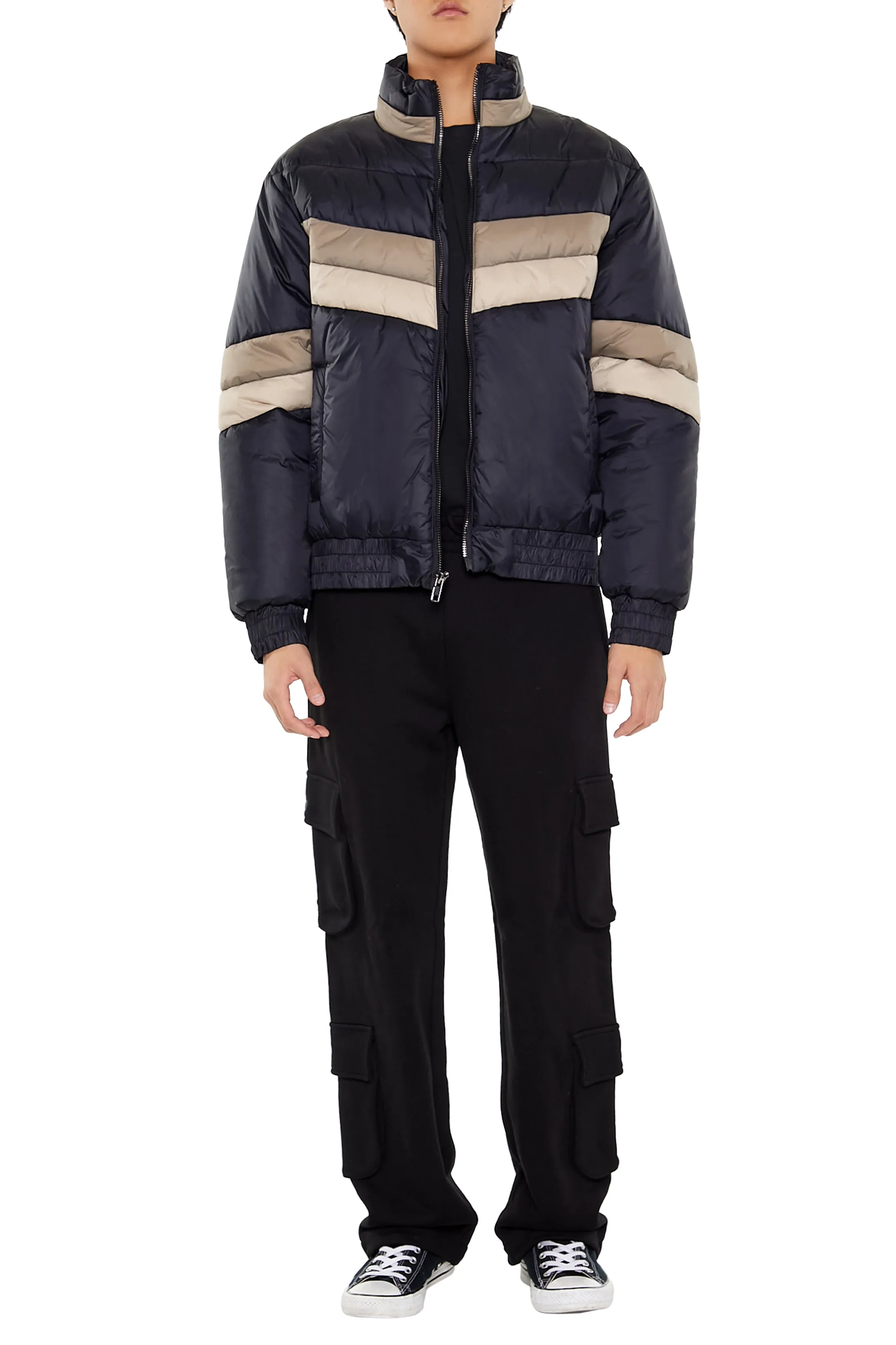 Colourblock Funnel Neck Puffer Jacket