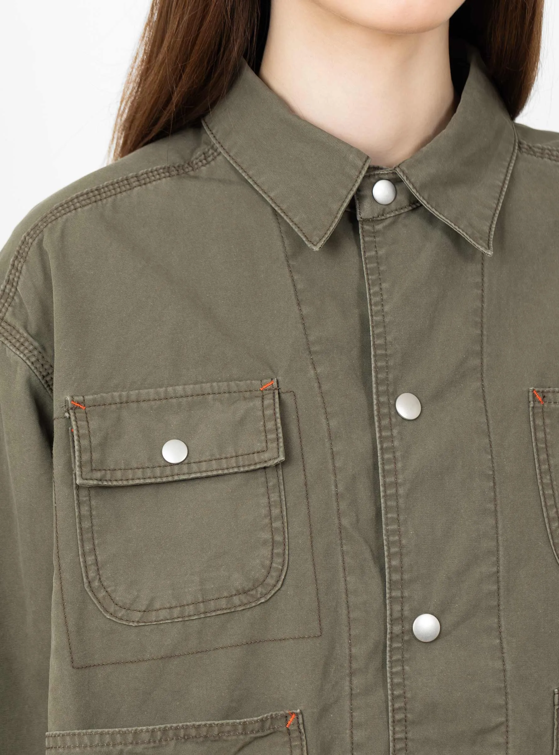 Cotton Short Coverall Jacket Olive