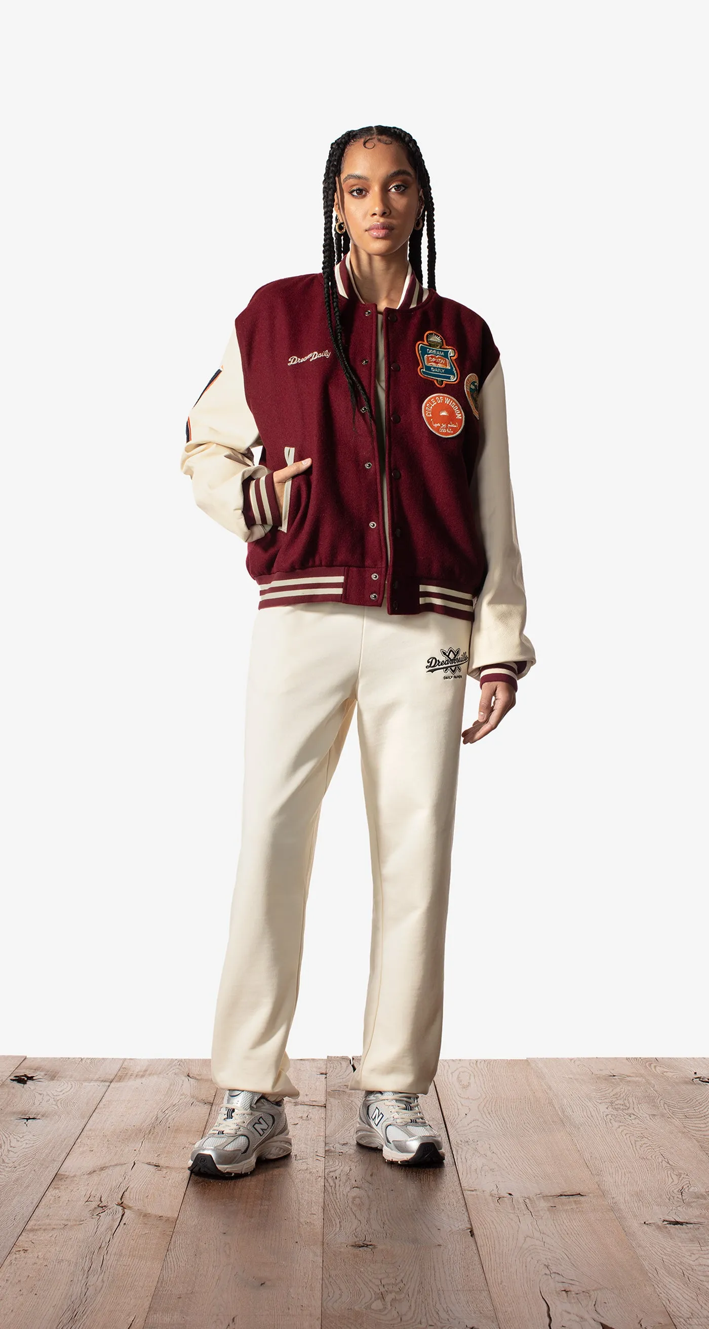 Daily Paper x Dreamville Bordeaux Cream Varsity Jacket