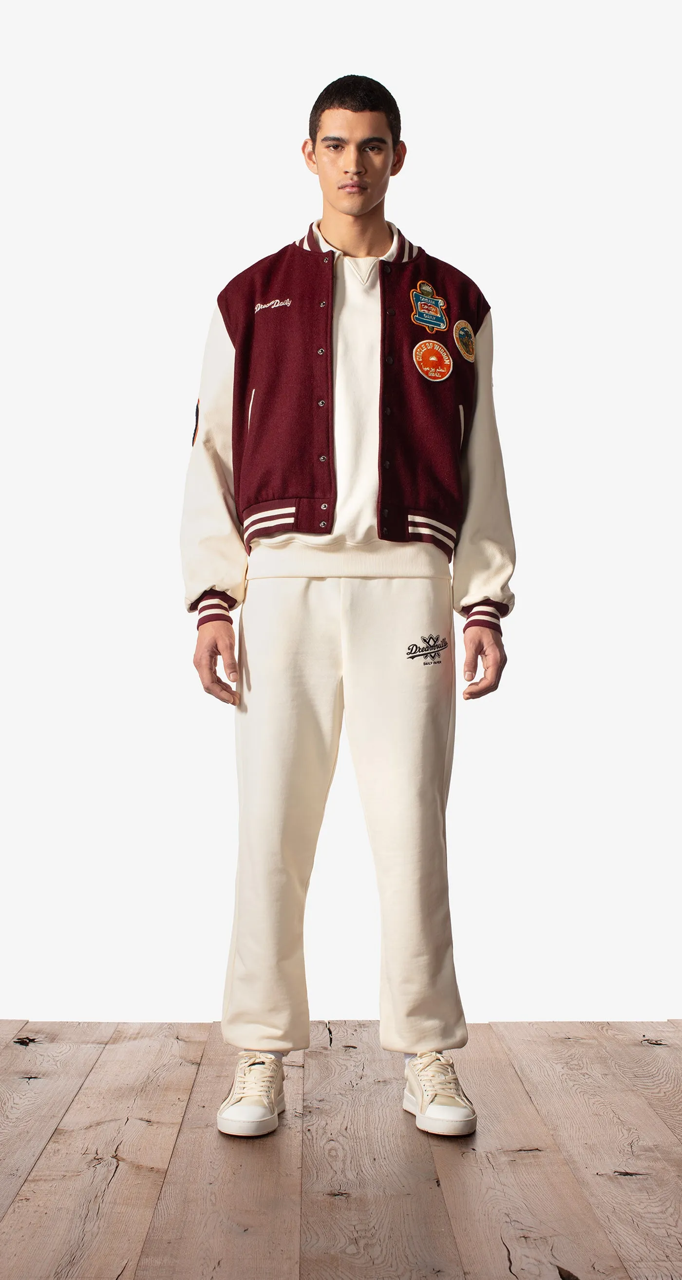 Daily Paper x Dreamville Bordeaux Cream Varsity Jacket