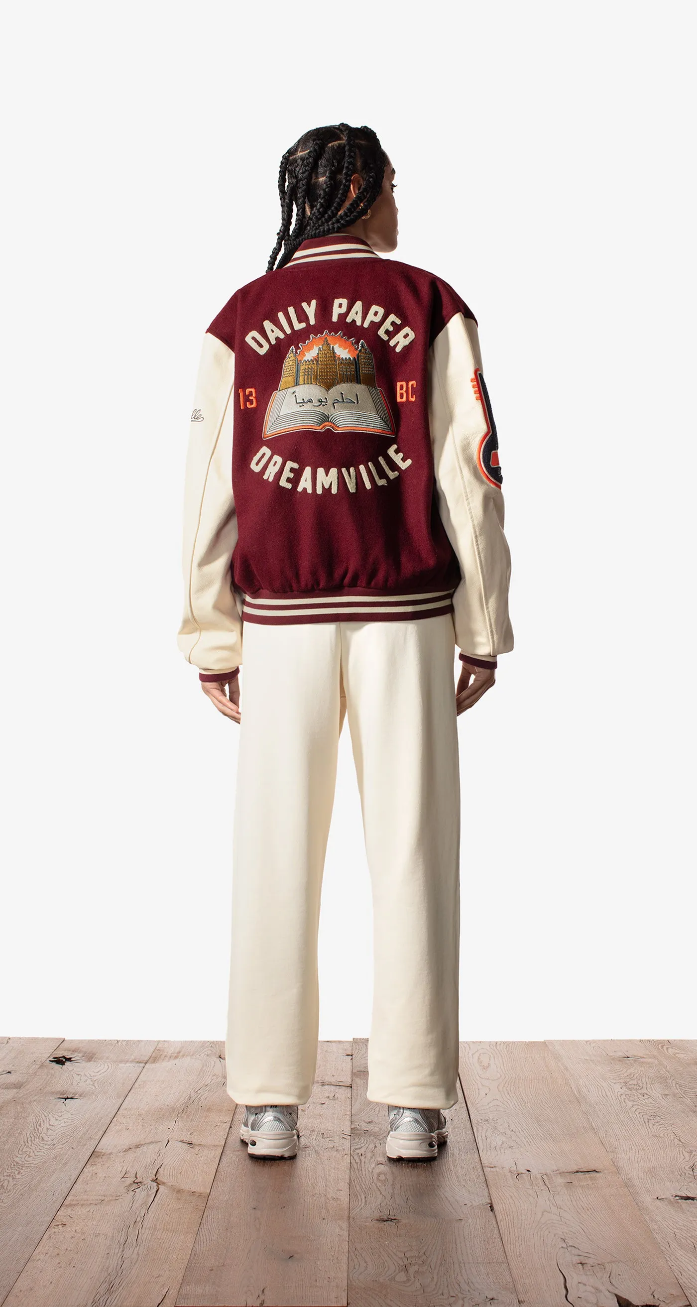 Daily Paper x Dreamville Bordeaux Cream Varsity Jacket