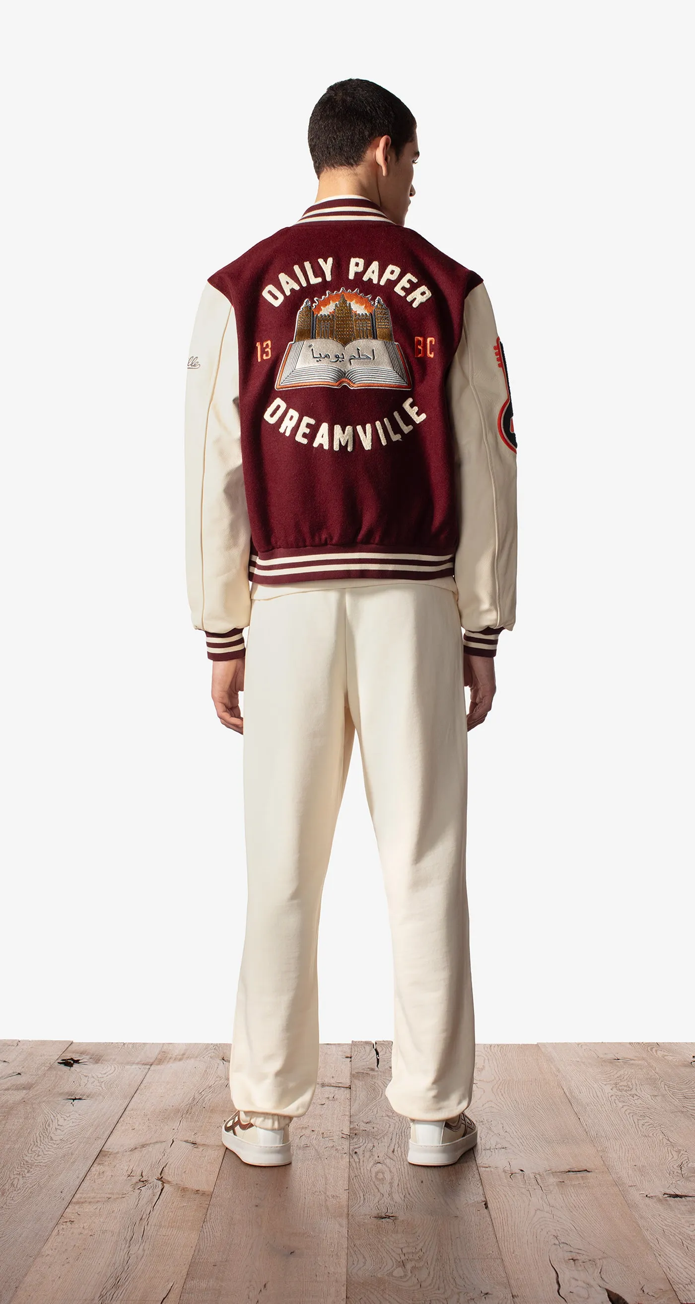Daily Paper x Dreamville Bordeaux Cream Varsity Jacket