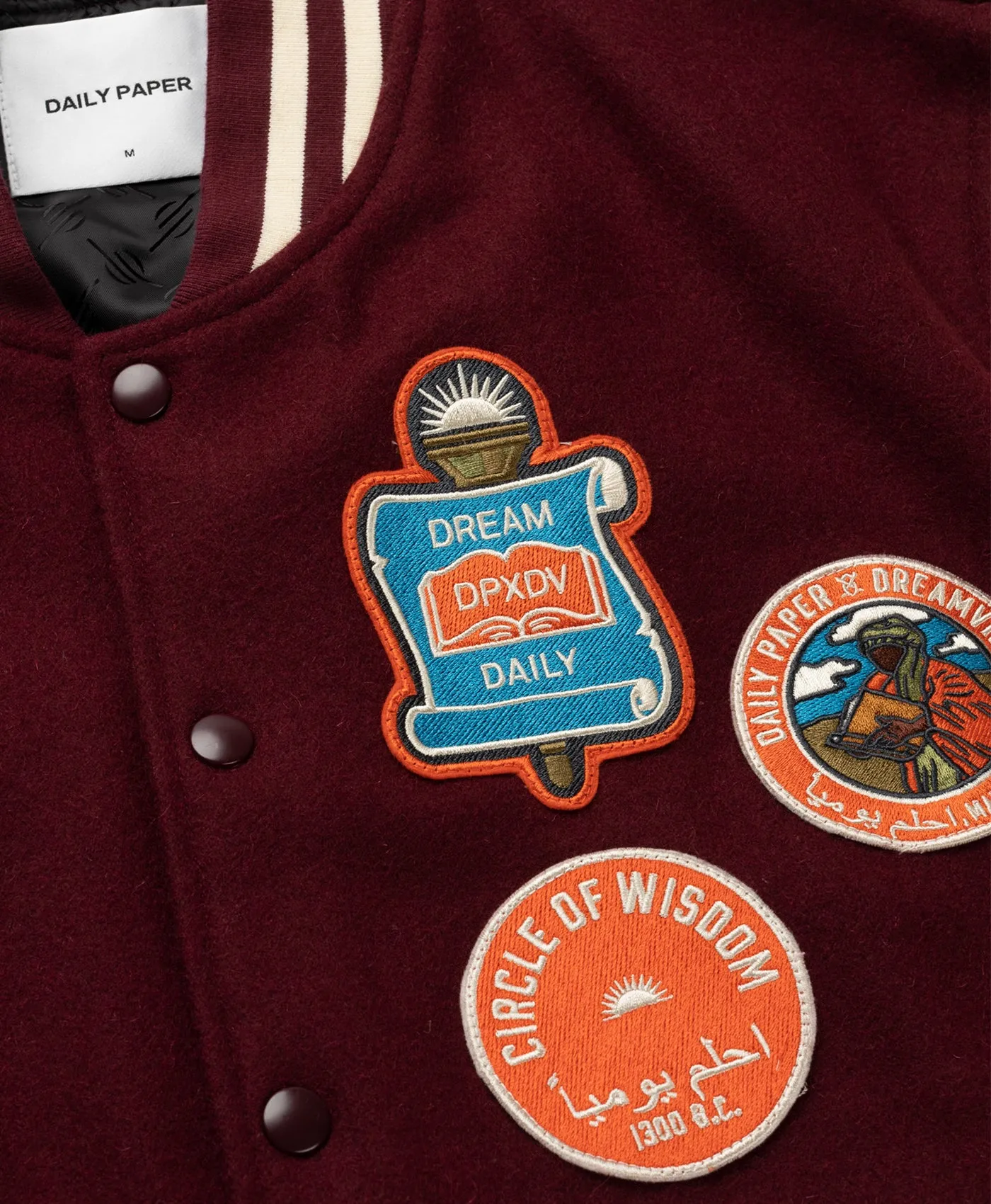 Daily Paper x Dreamville Bordeaux Cream Varsity Jacket
