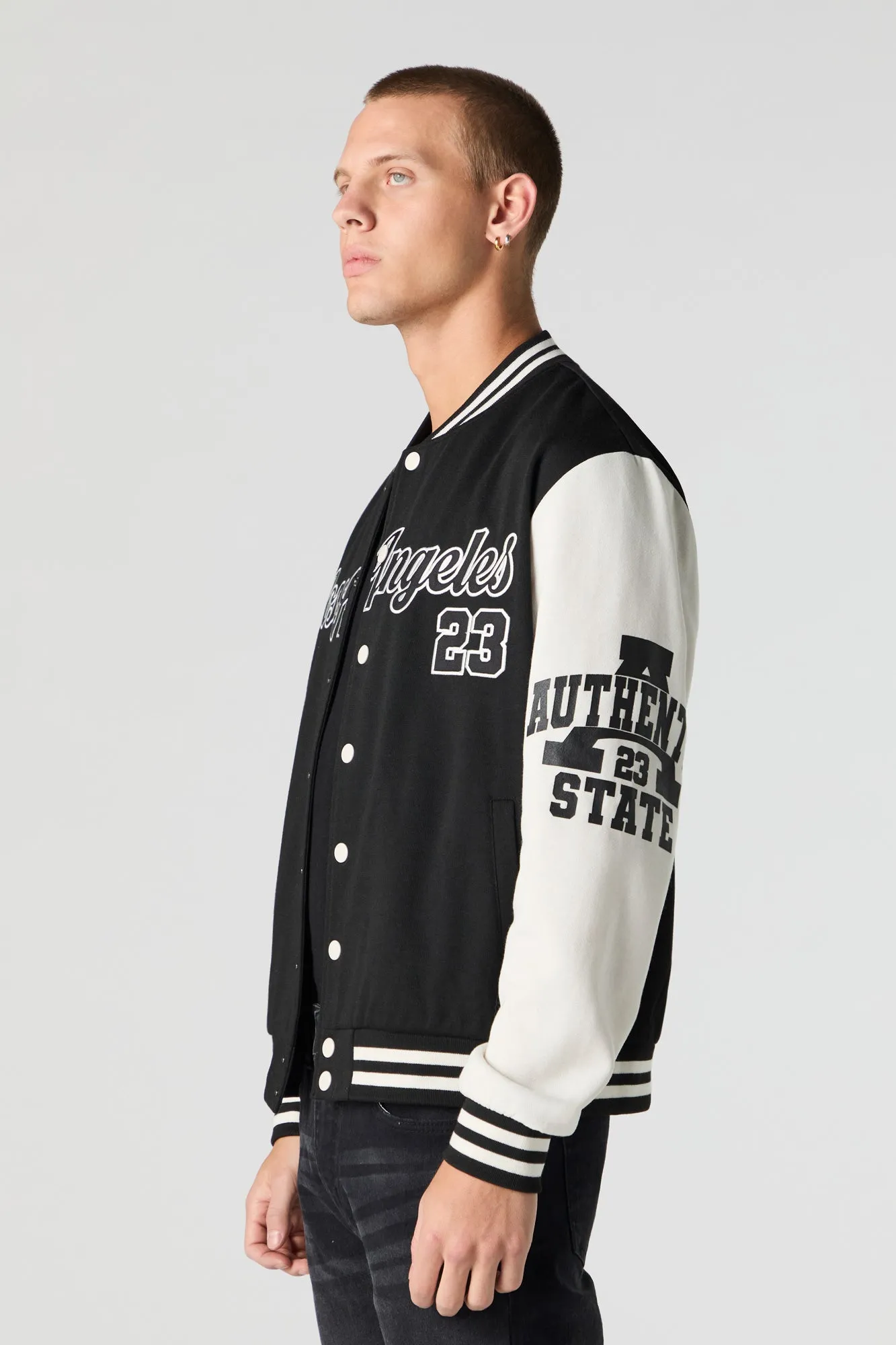 Embroidered Graphic Fleece Varsity Jacket
