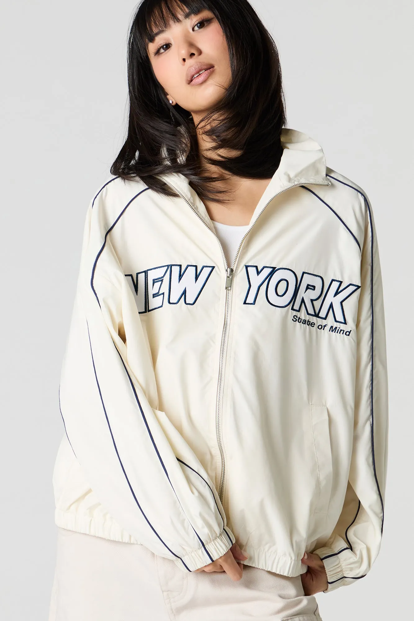 Embroidered Zip-Up Sports Jacket