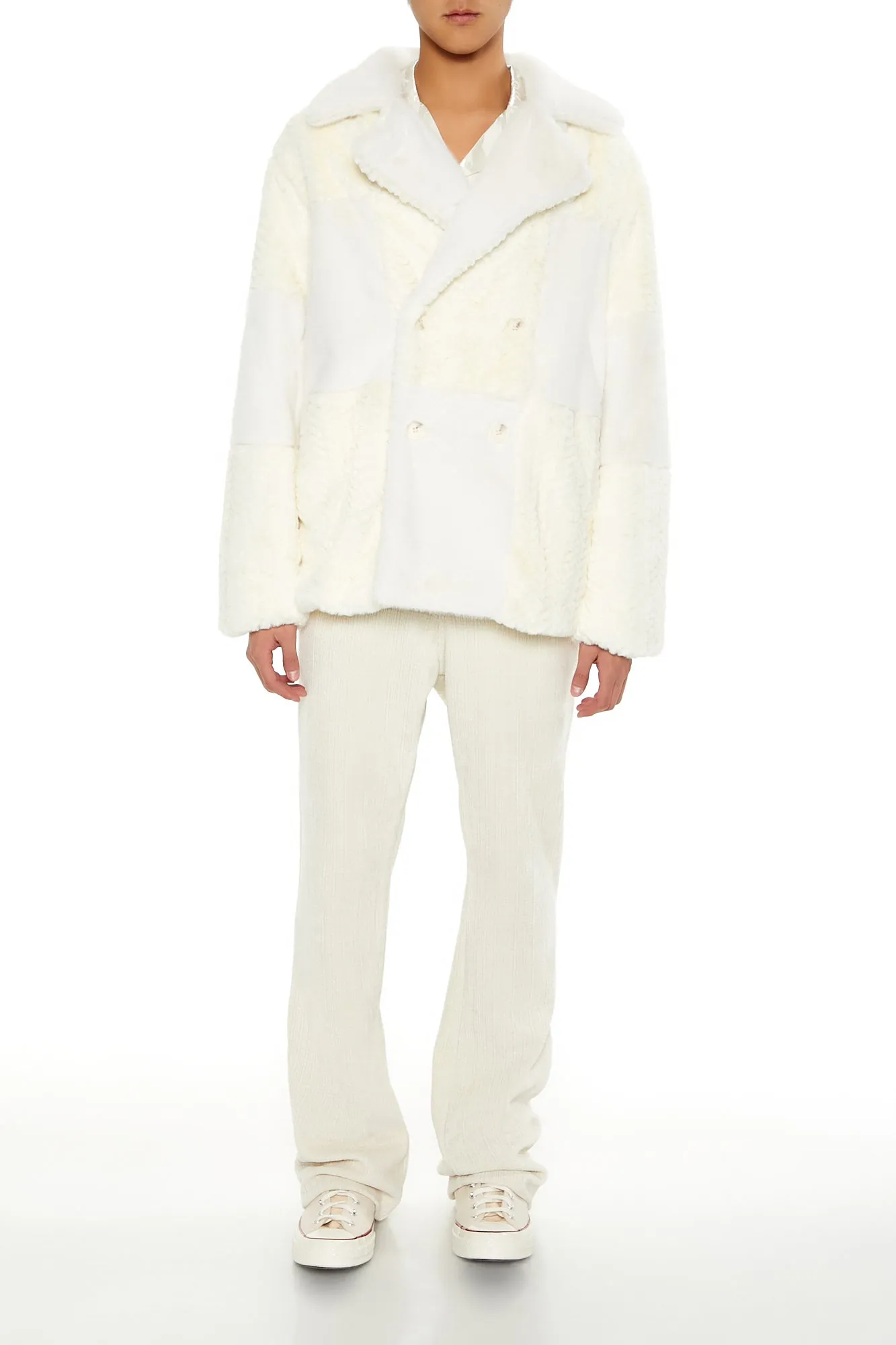 Faux Fur Two Tone Checkered Coat