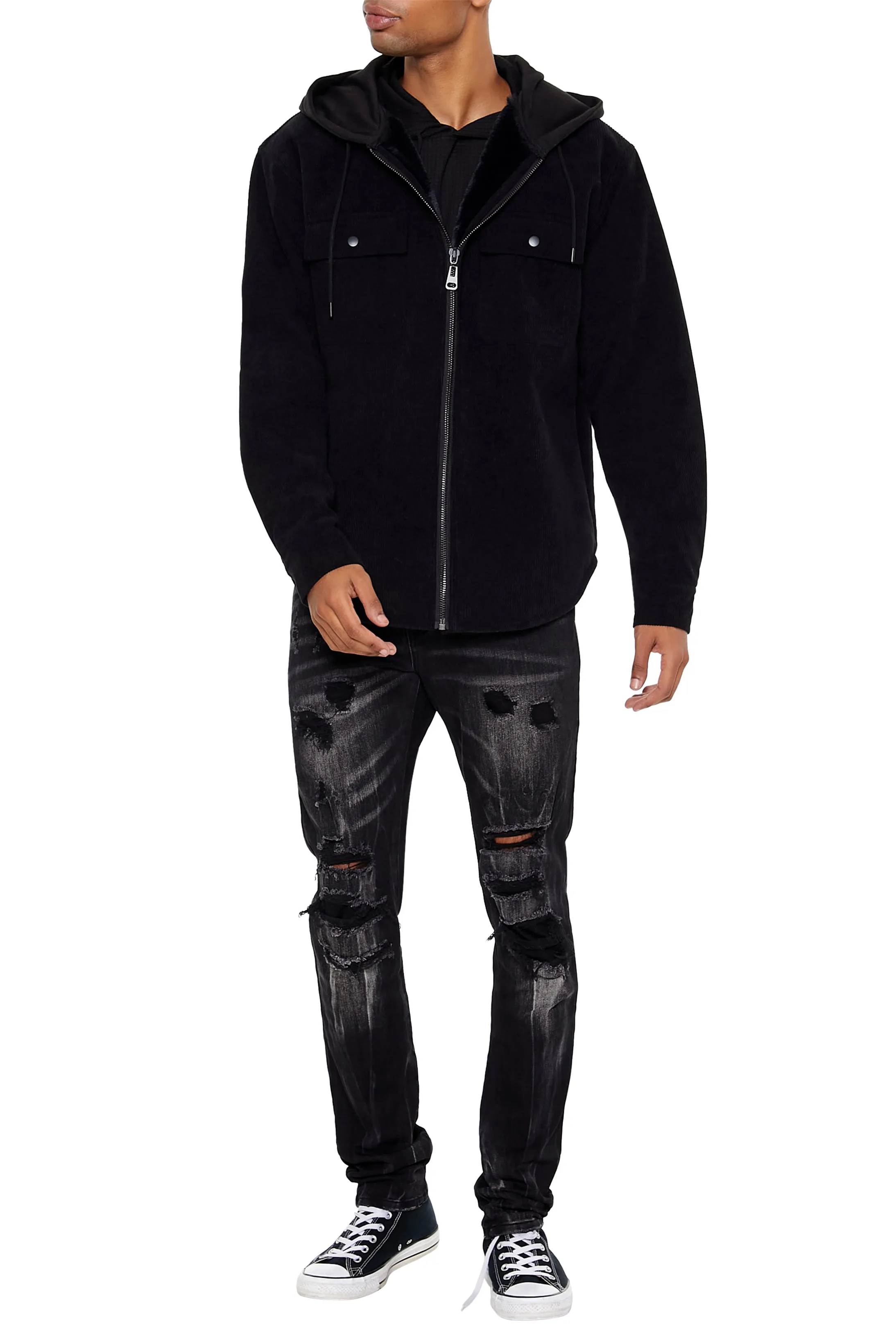 Faux-Shearling Lined Hooded Shacket