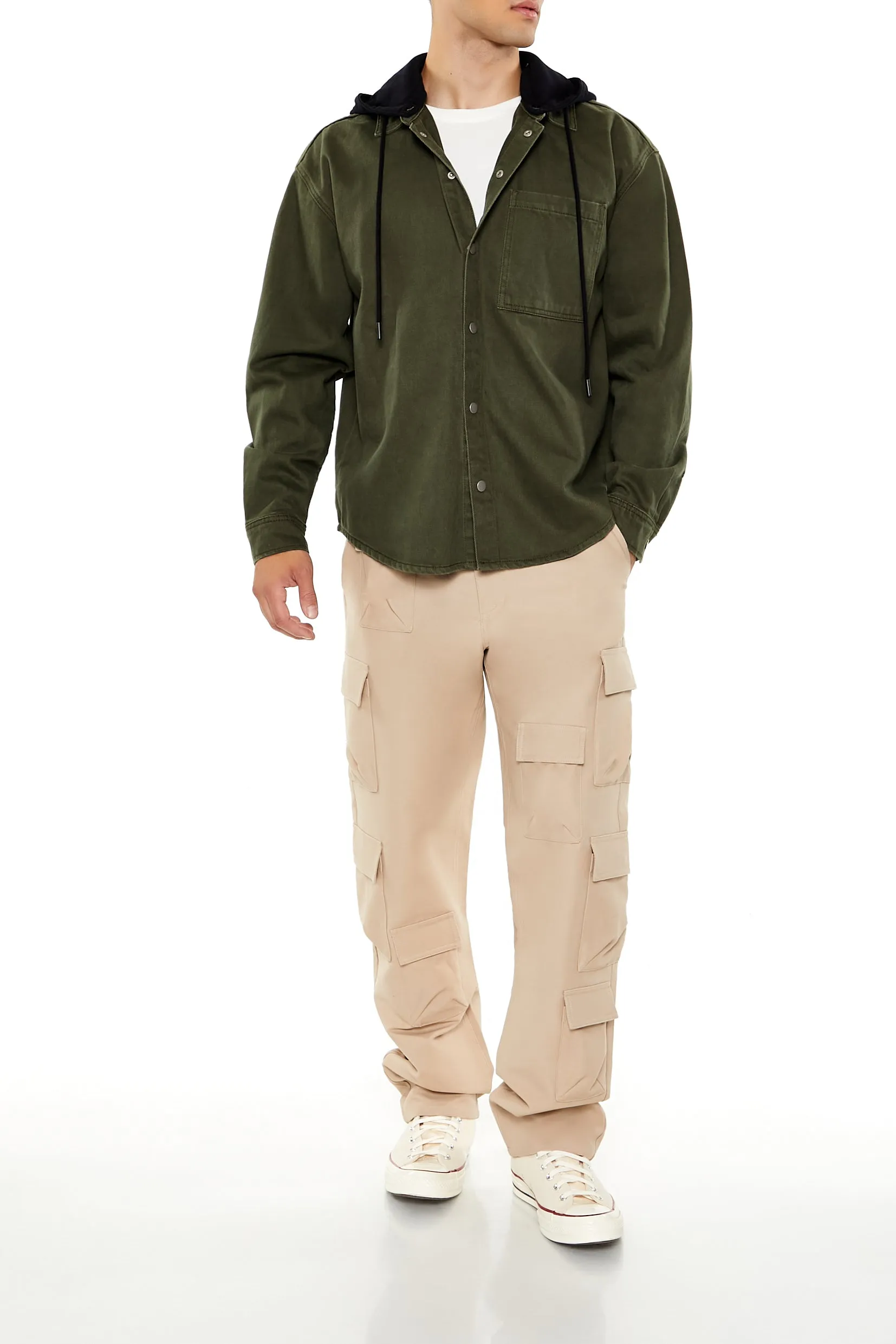 Hooded Curved Hem Shacket