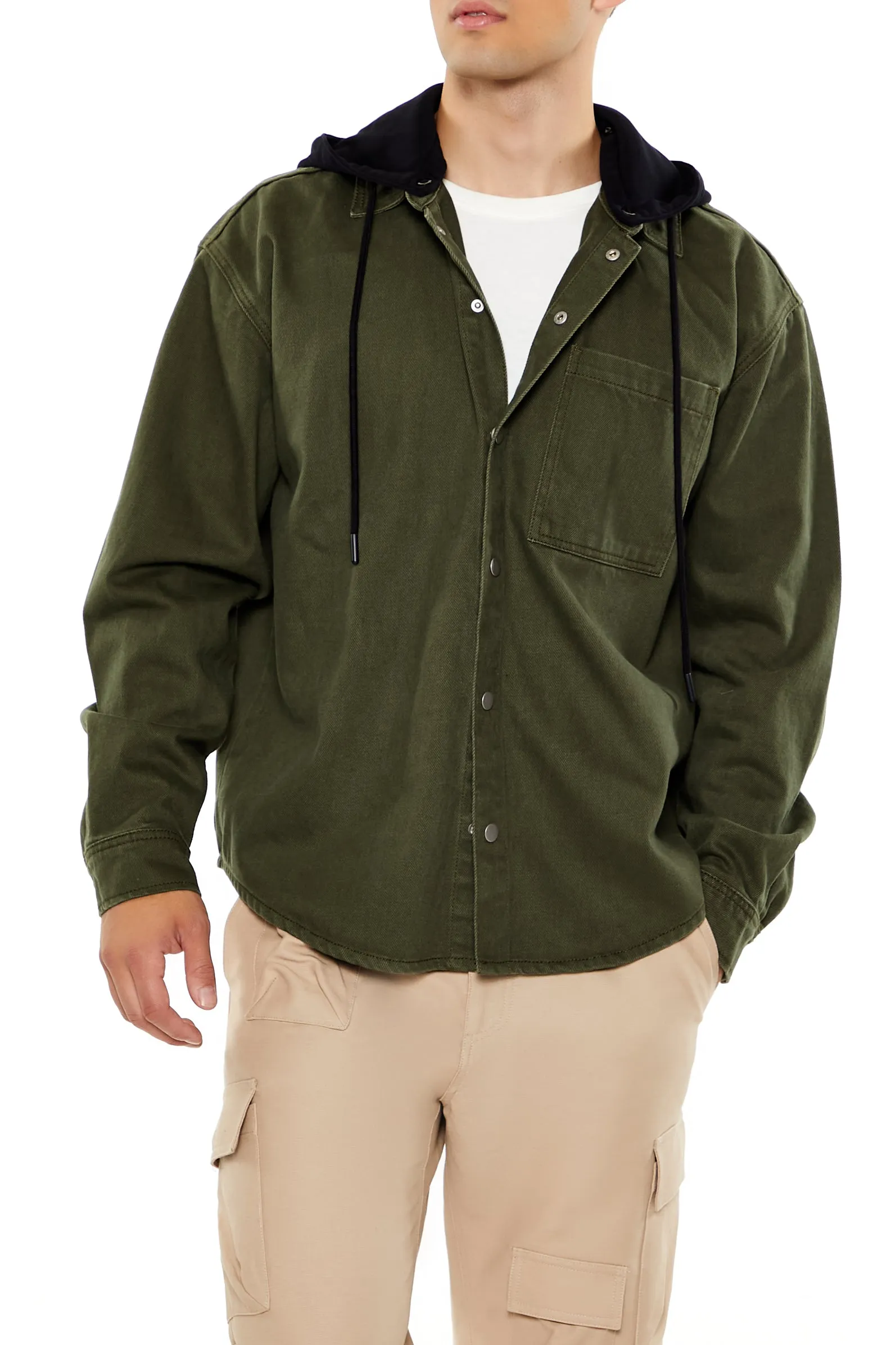 Hooded Curved Hem Shacket