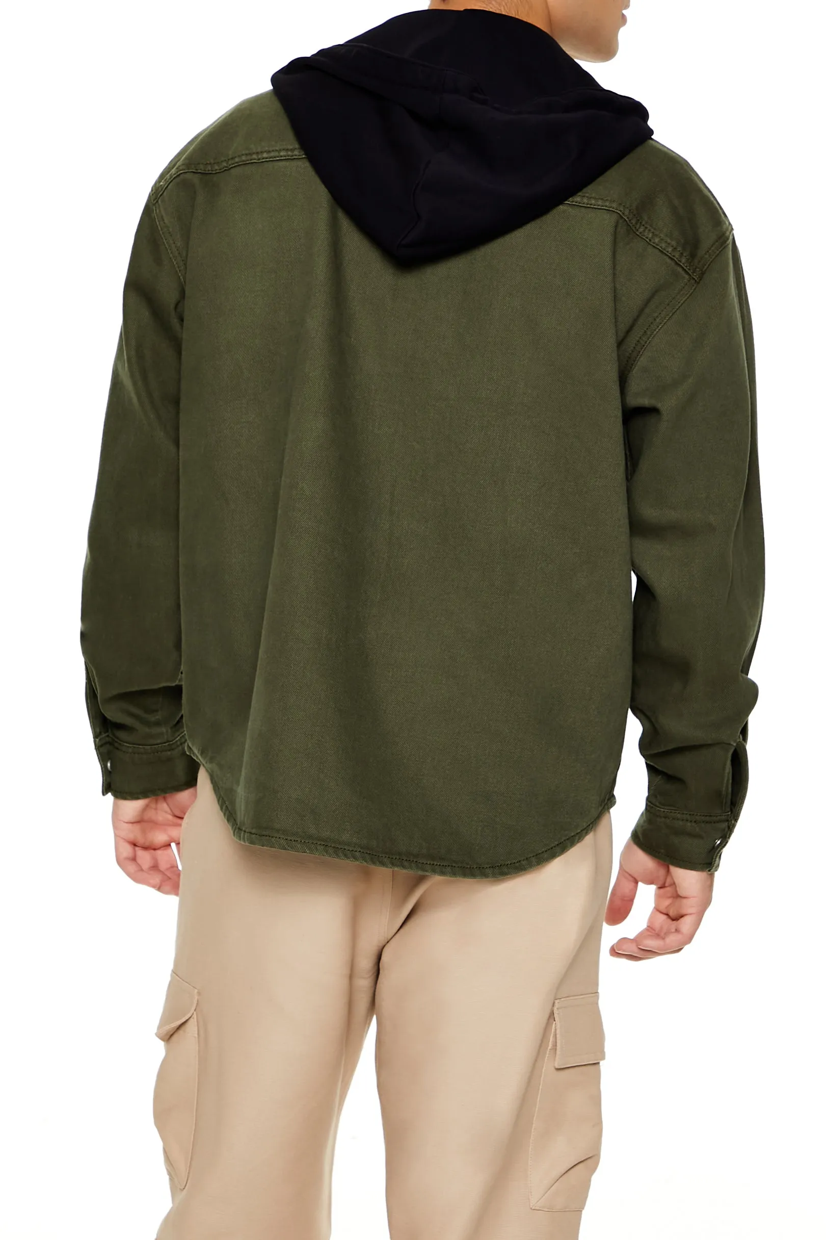 Hooded Curved Hem Shacket