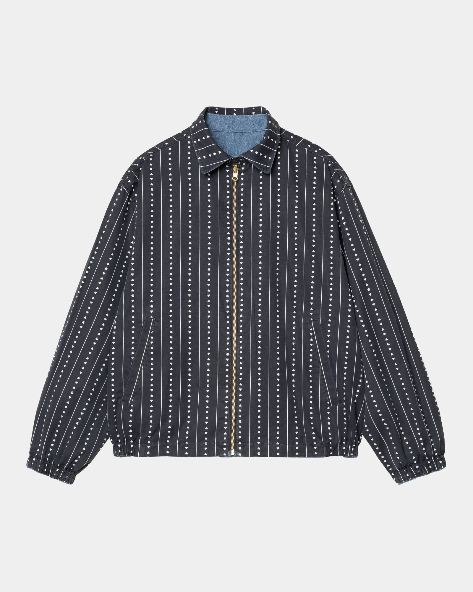 Hudson Reversible Jacket | Blue (stone washed) / Heart Pinstripe