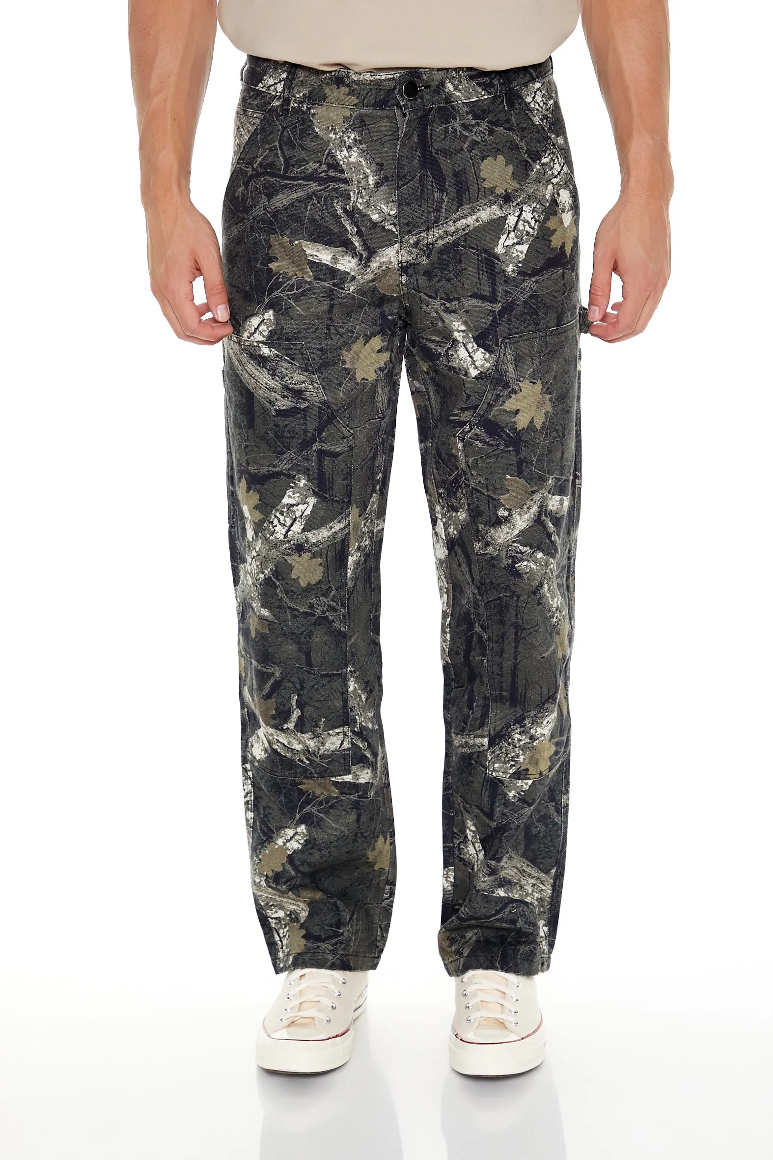 Leaf Print Zip-Up Trucker Jacket