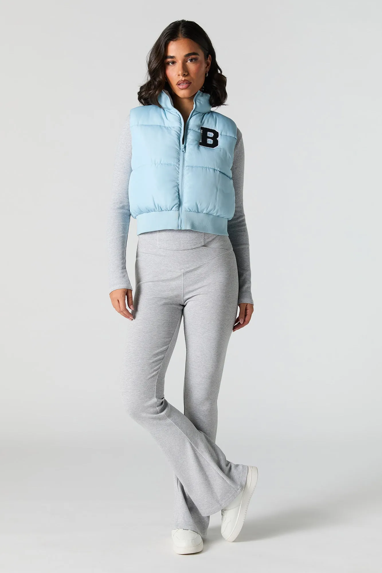 Letter Chenille Embroidered Puffer Vest