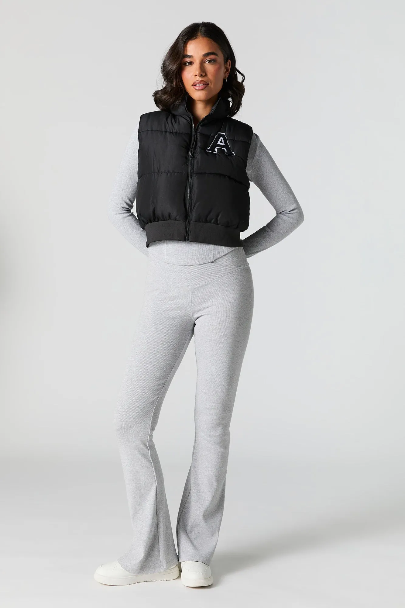 Letter Chenille Embroidered Puffer Vest