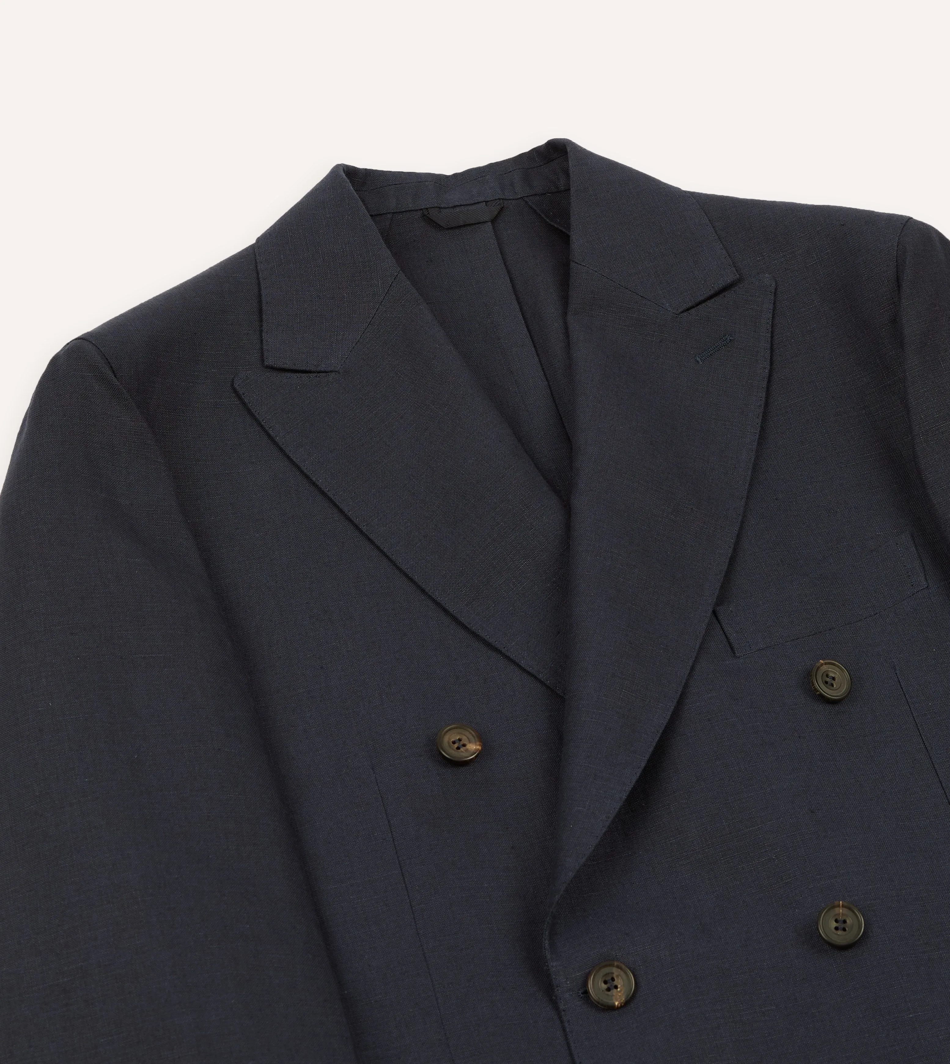 Navy Linen Double-Breasted Tailored Jacket