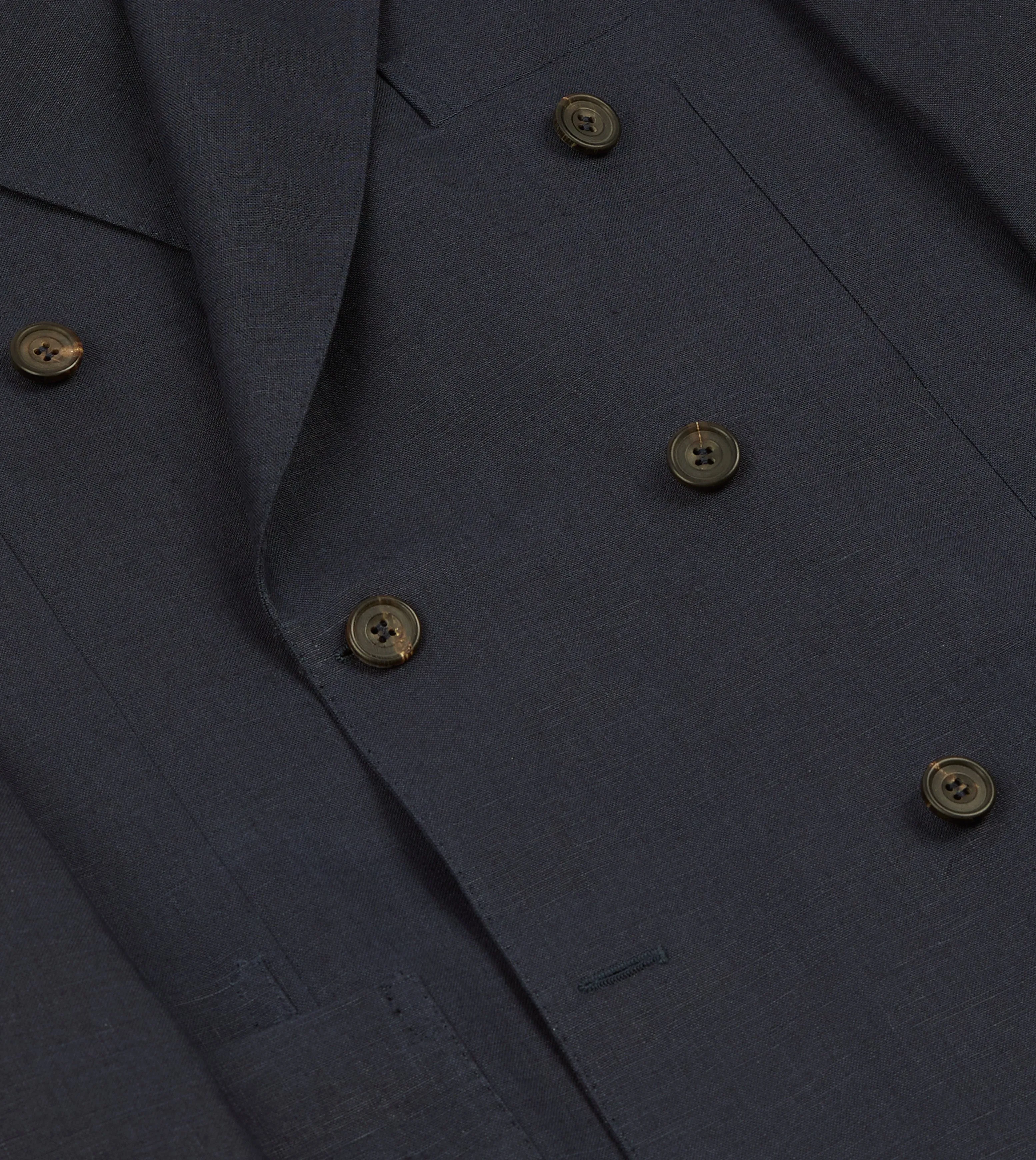 Navy Linen Double-Breasted Tailored Jacket