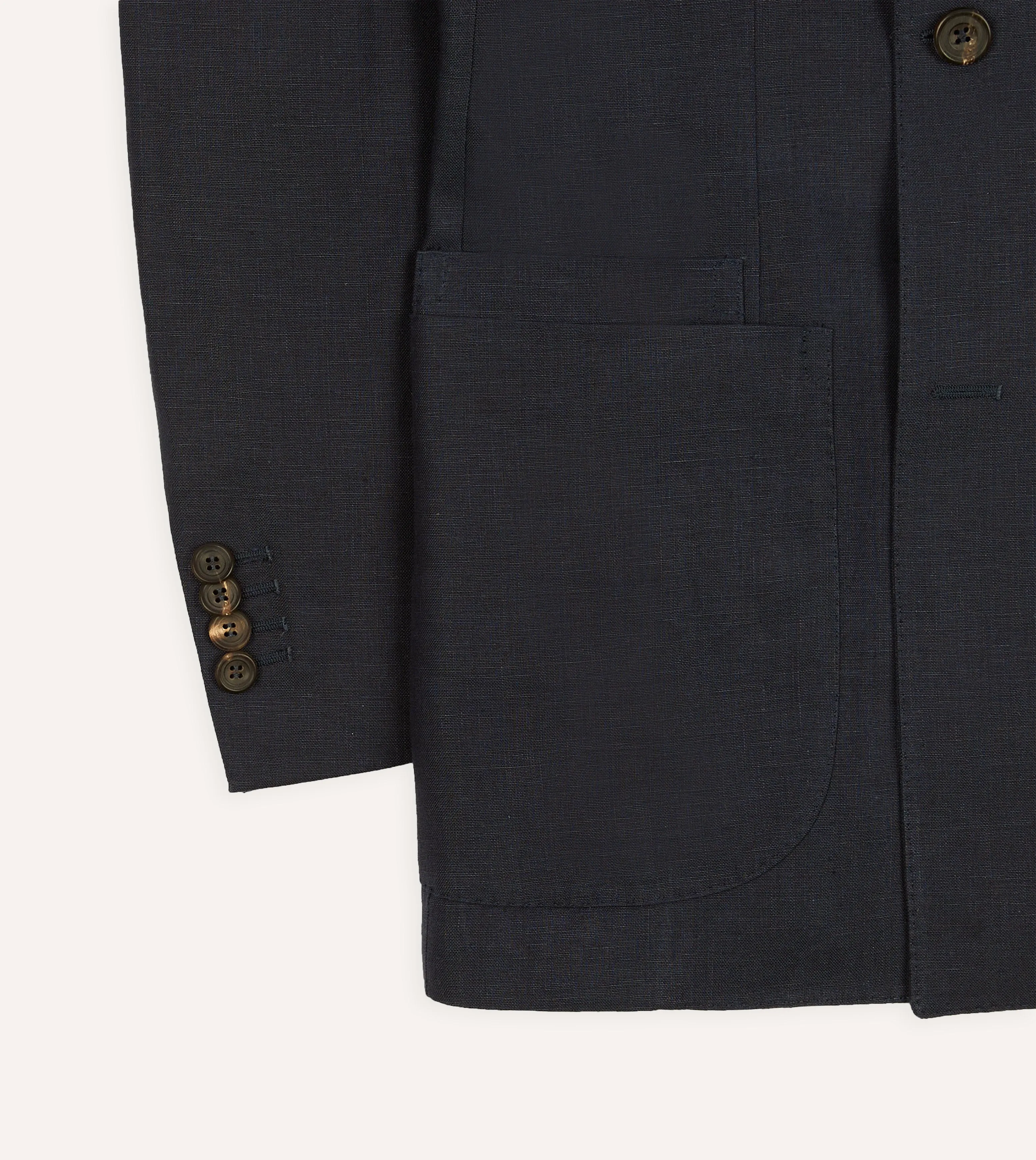Navy Linen Double-Breasted Tailored Jacket