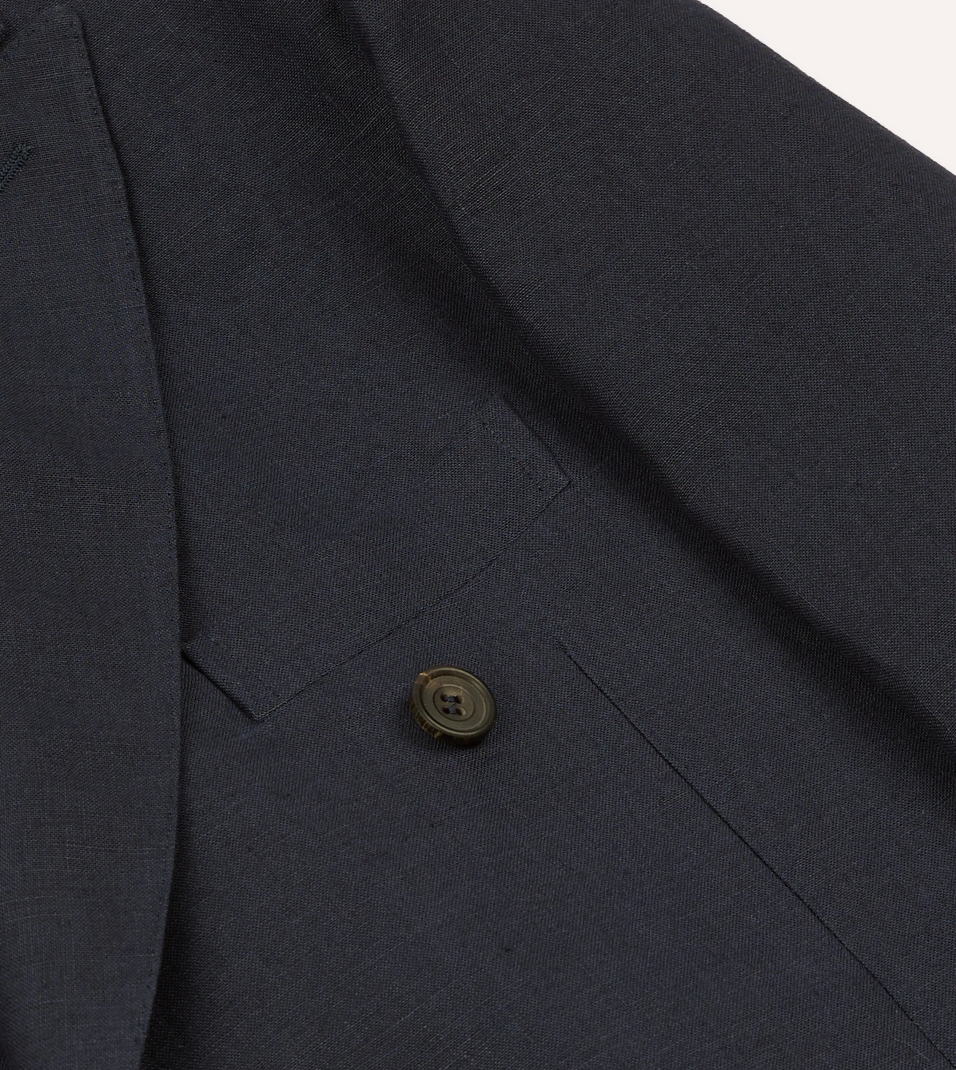Navy Linen Double-Breasted Tailored Jacket