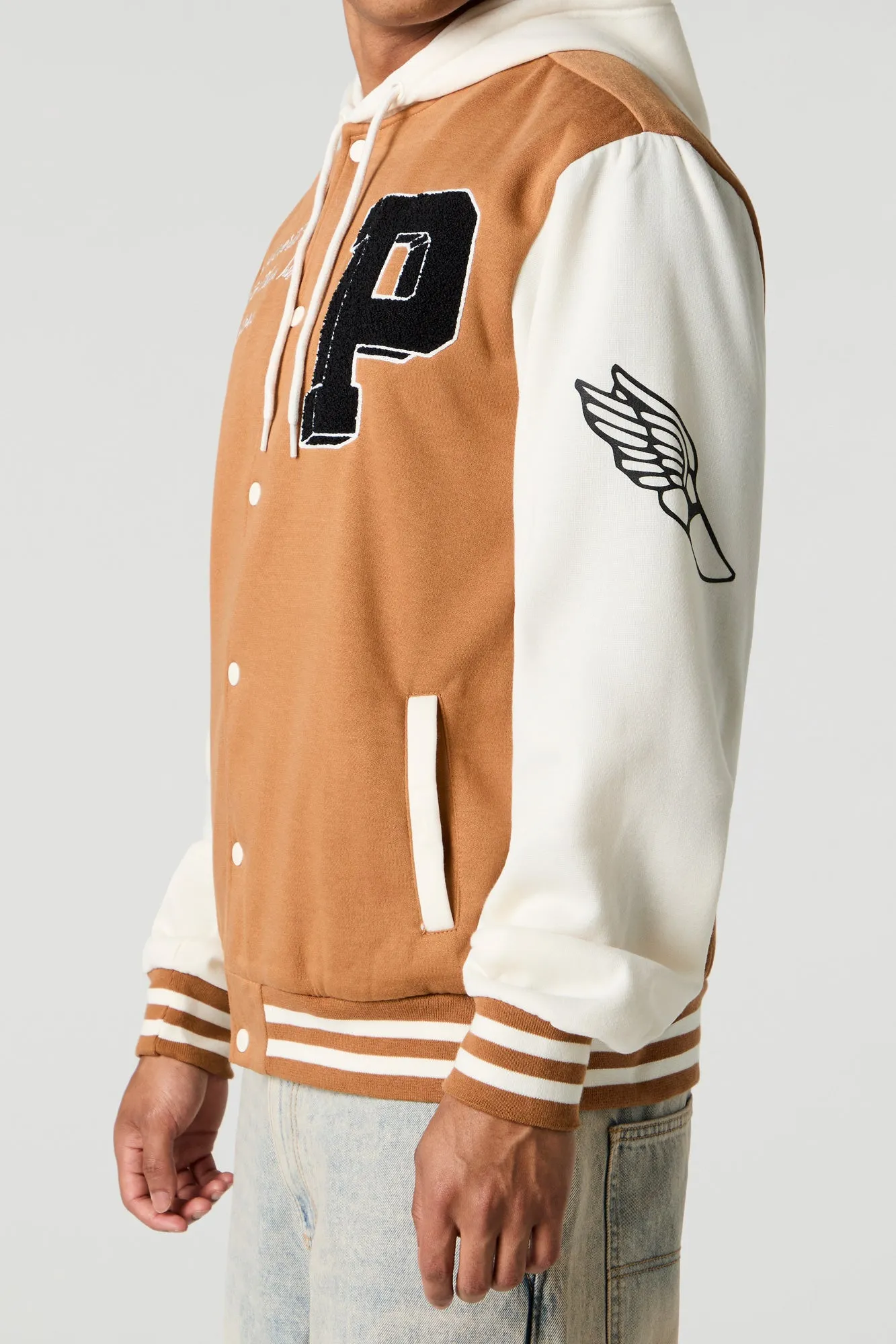 P Chenille Embroidered Varsity Jacket