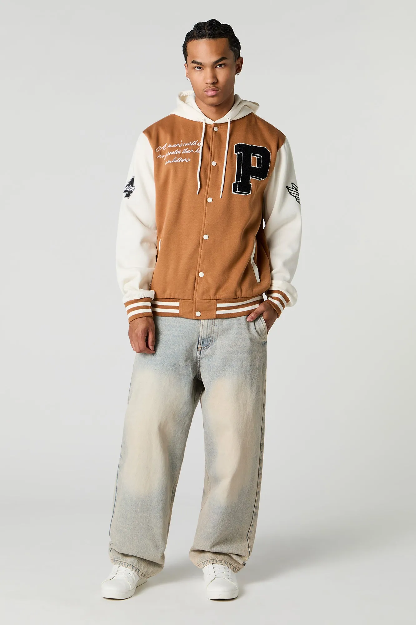 P Chenille Embroidered Varsity Jacket