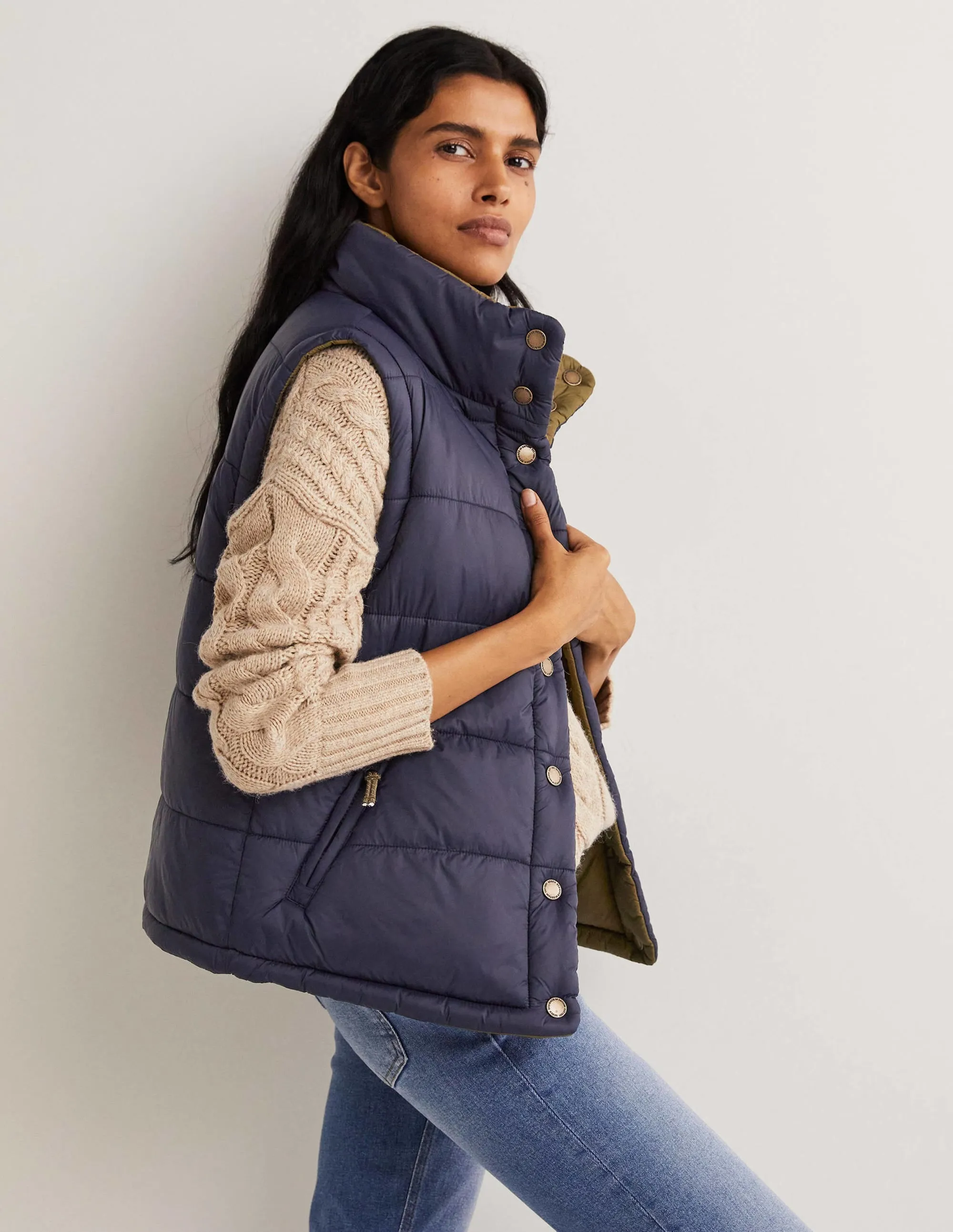Reversible Gilet-Navy and Basil Green