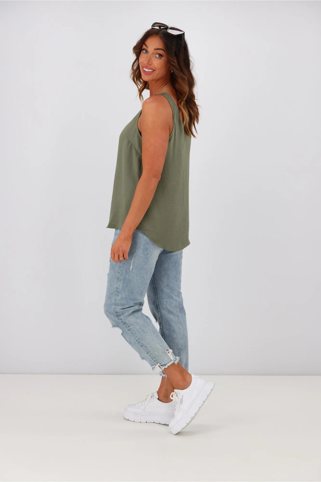 Shine On Label Amelia V Neck Cami  Sage