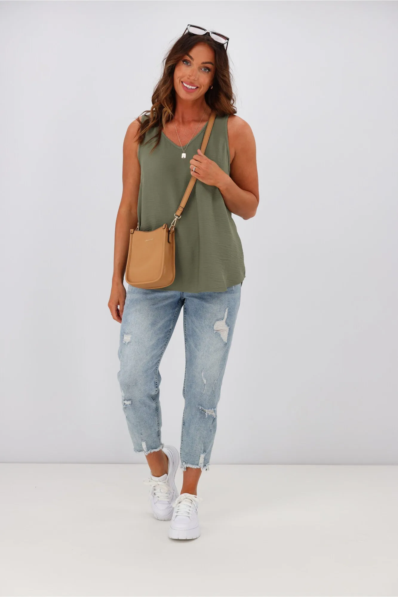 Shine On Label Amelia V Neck Cami  Sage