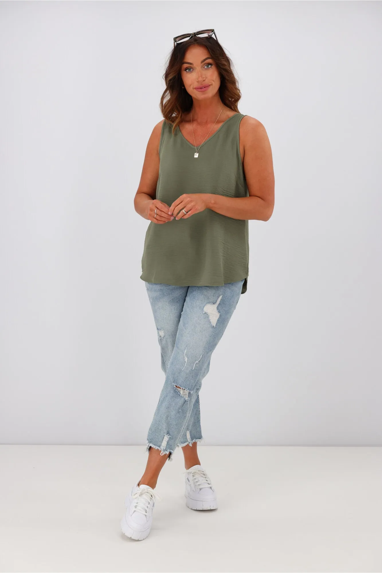 Shine On Label Amelia V Neck Cami  Sage
