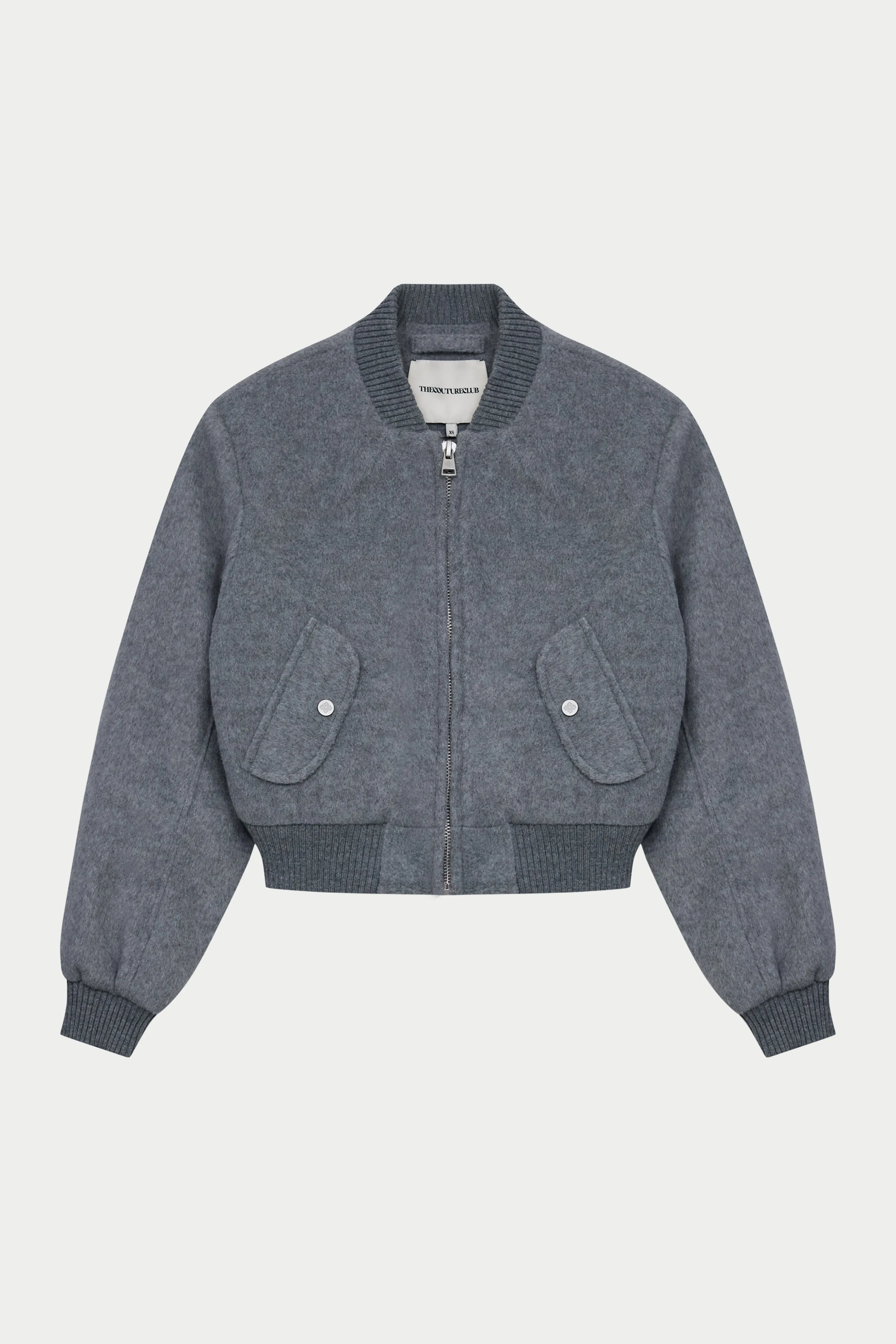 SHOULDER PADDED WOOL BLEND BOMBER JACKET - GREY MARL