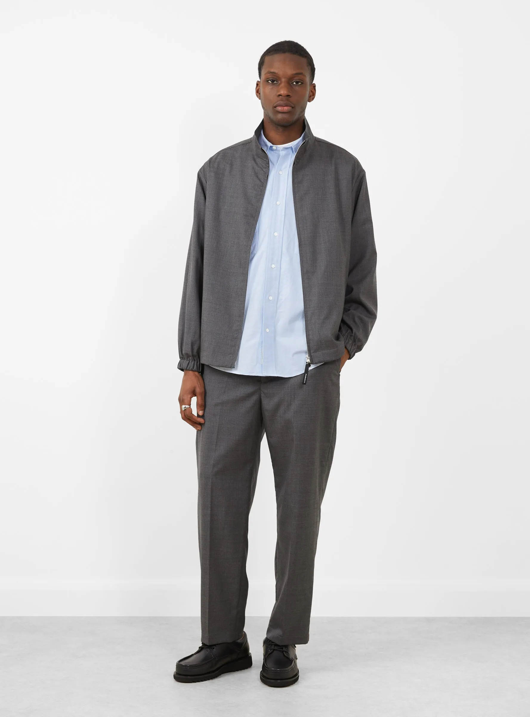 Stand Collar Zip Up Blouson Charcoal Grey