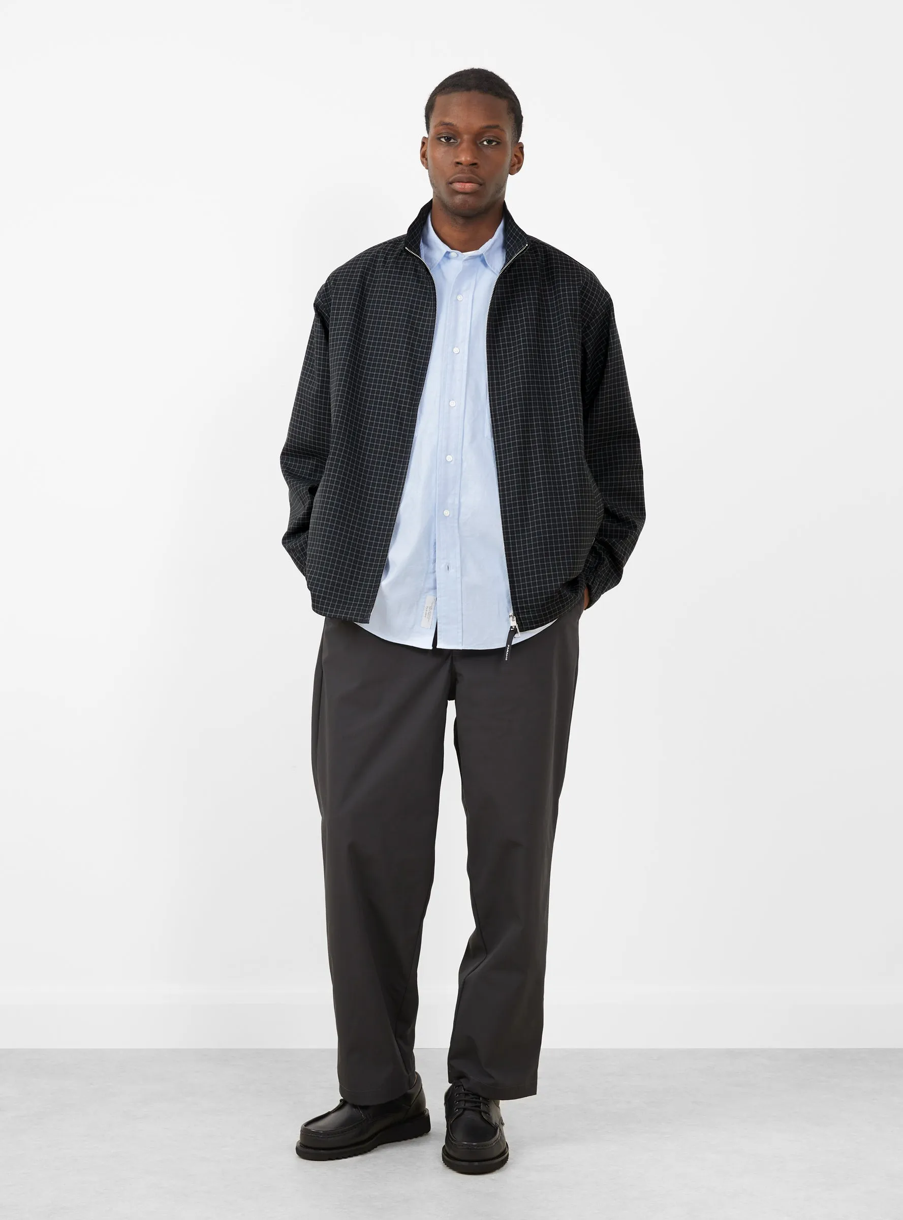 Stand Collar Zip Up Blouson Check