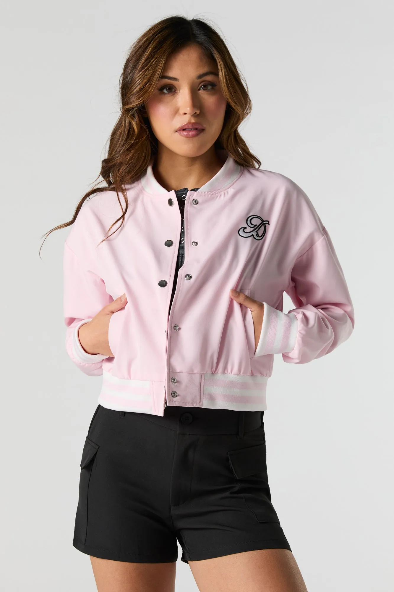 Twill Embroidered Nylon Varsity Jacket