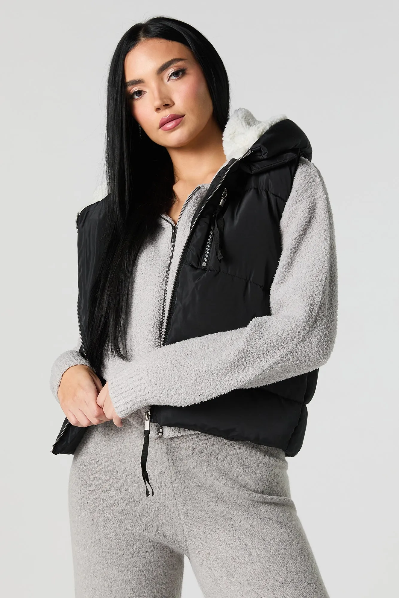 Veste bouffante en nylon doublée de Sherpa