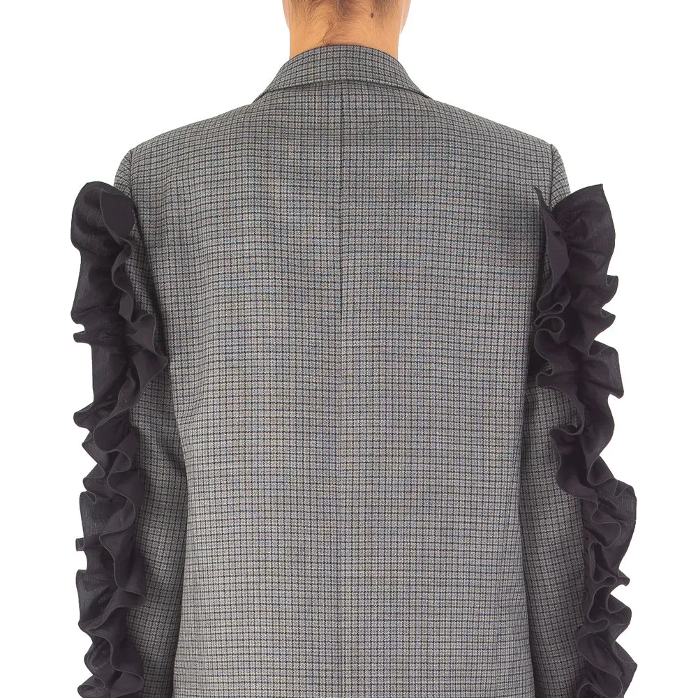 Women's Microcheck Wool Coat Grey
