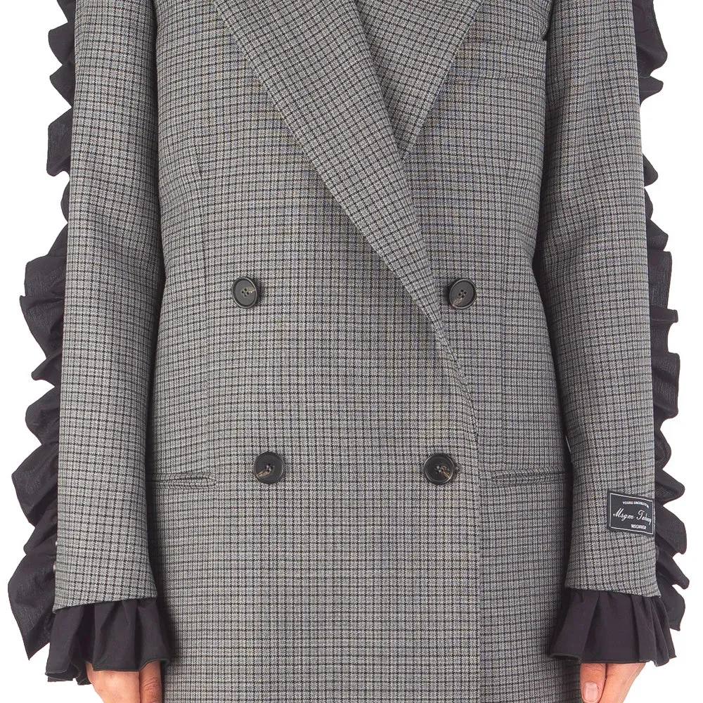 Women's Microcheck Wool Coat Grey