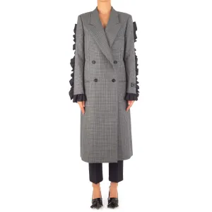 Women's Microcheck Wool Coat Grey